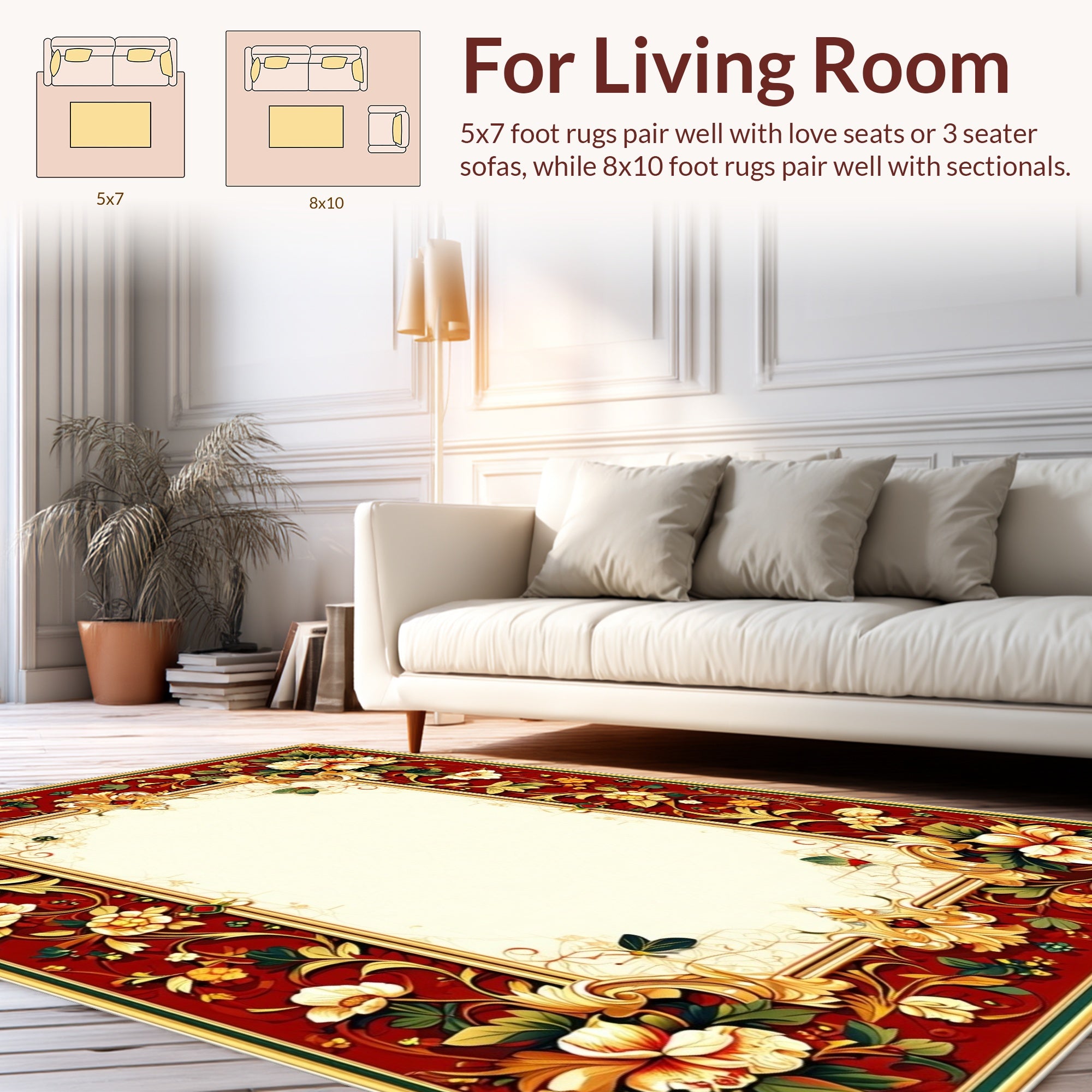 Ornate Red Gold Floral Pattern Rug
