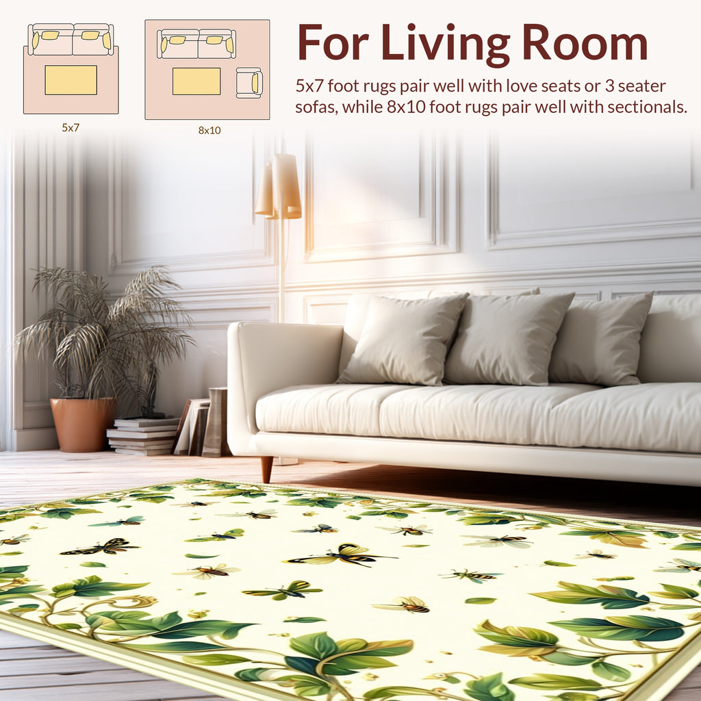 Vining Insects Butterflies Pattern Rug