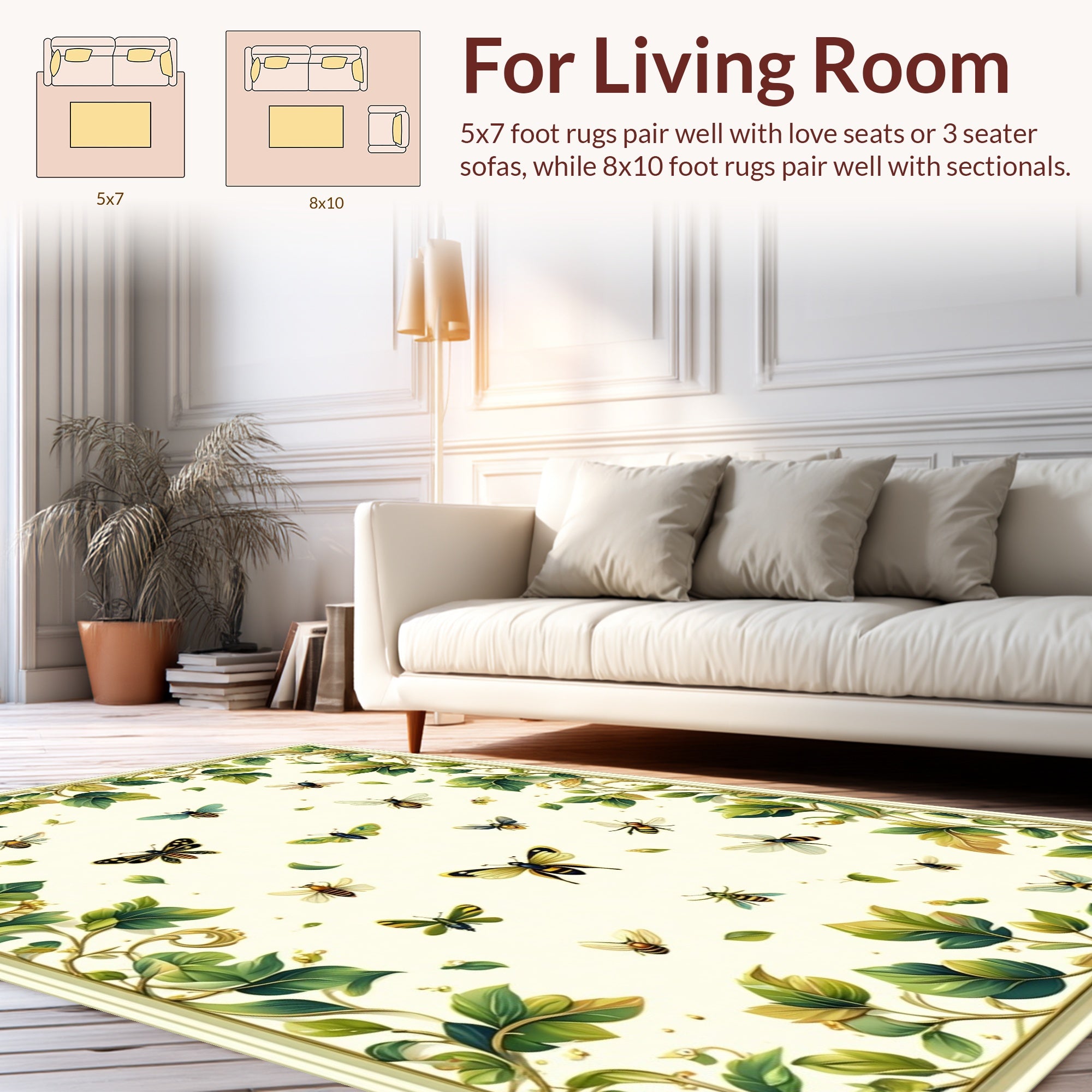 Vining Insects Butterflies Pattern Rug