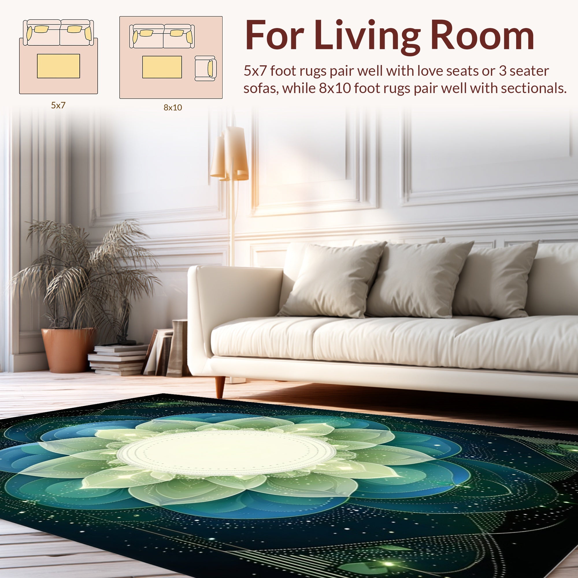 Deep Blue Green Mandala Pattern Rug