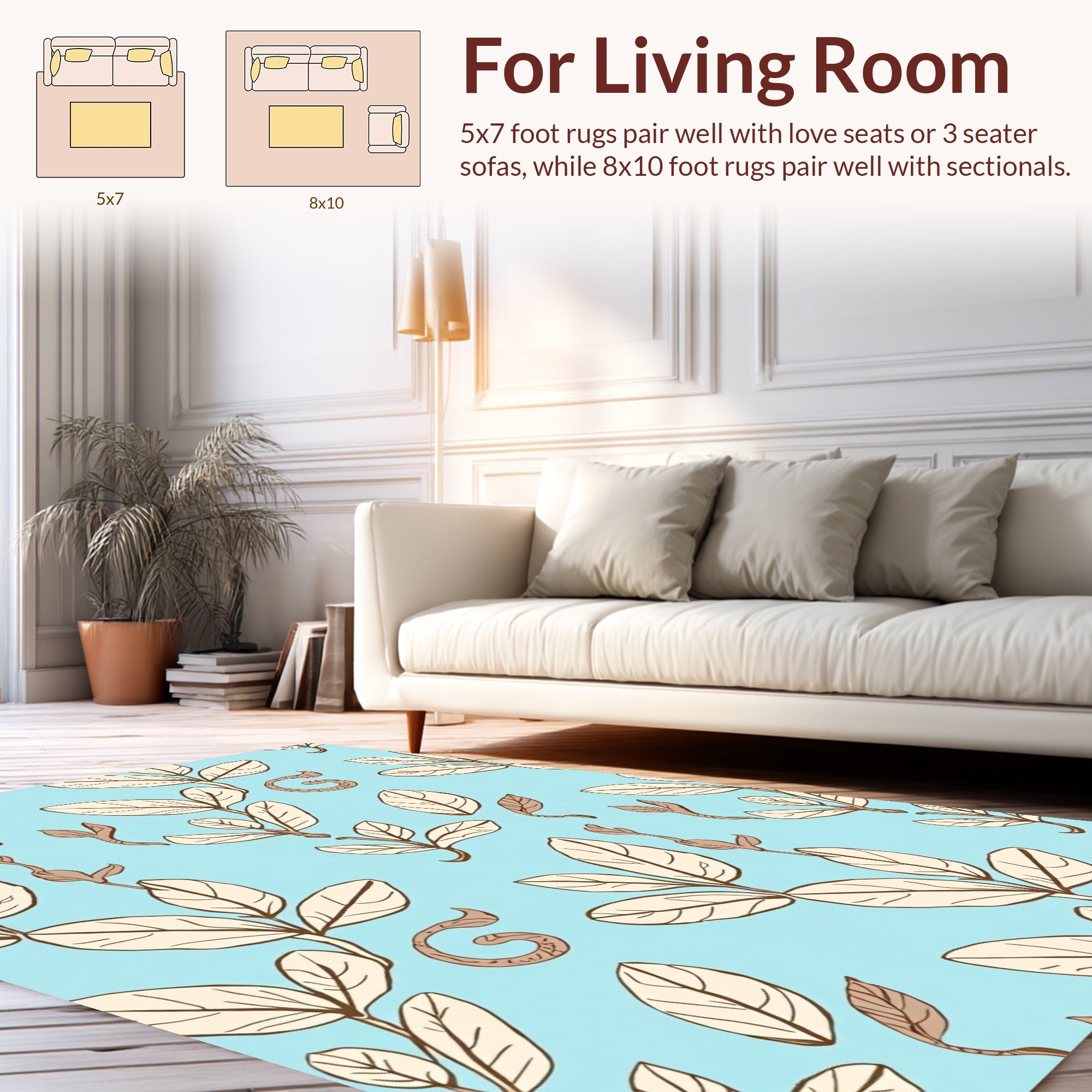 Botanical Leaf Swirl Pattern Design Rug