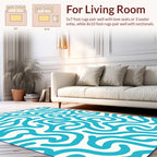 Abstract Blue Wavy Line Design Rug