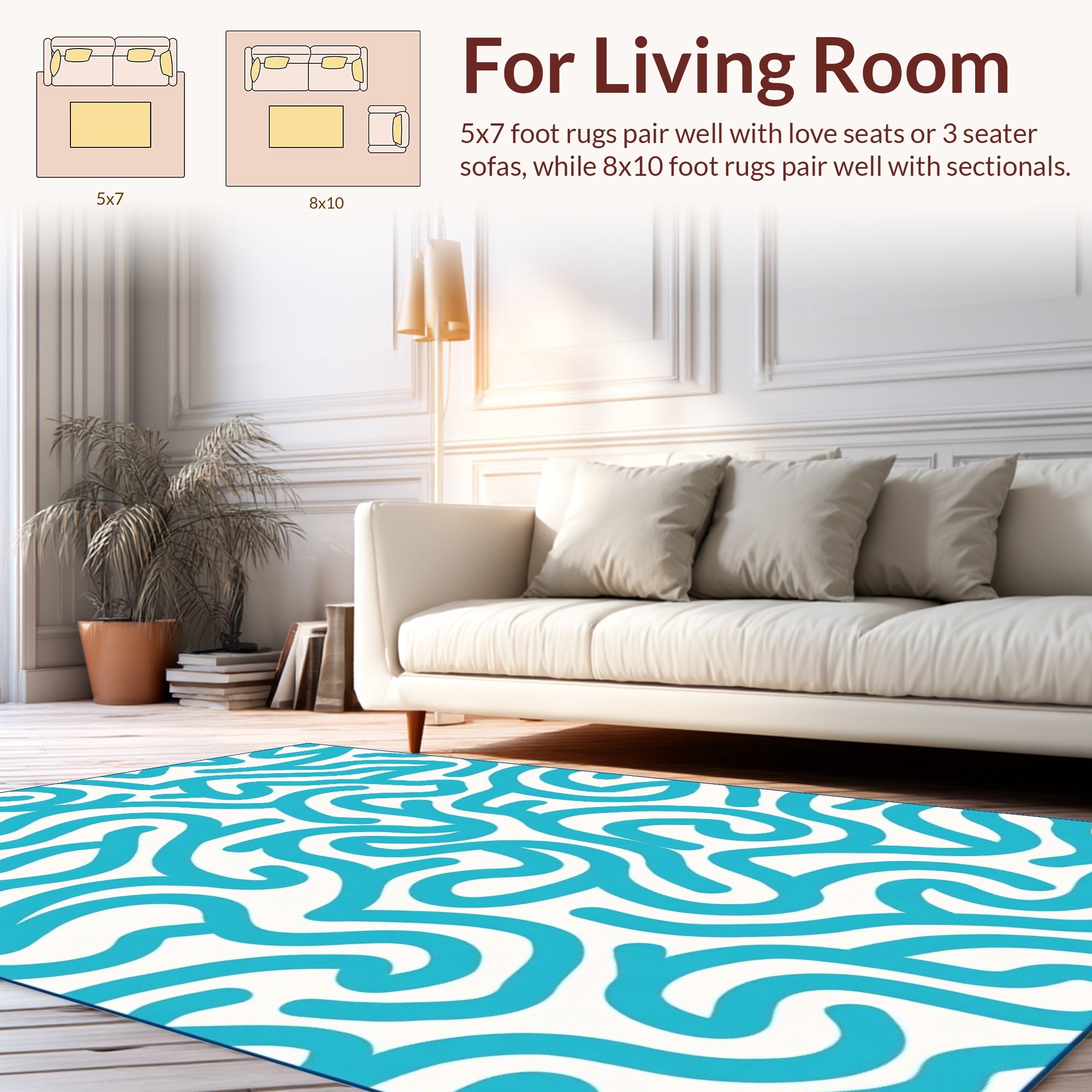 Abstract Blue Wavy Line Design Rug
