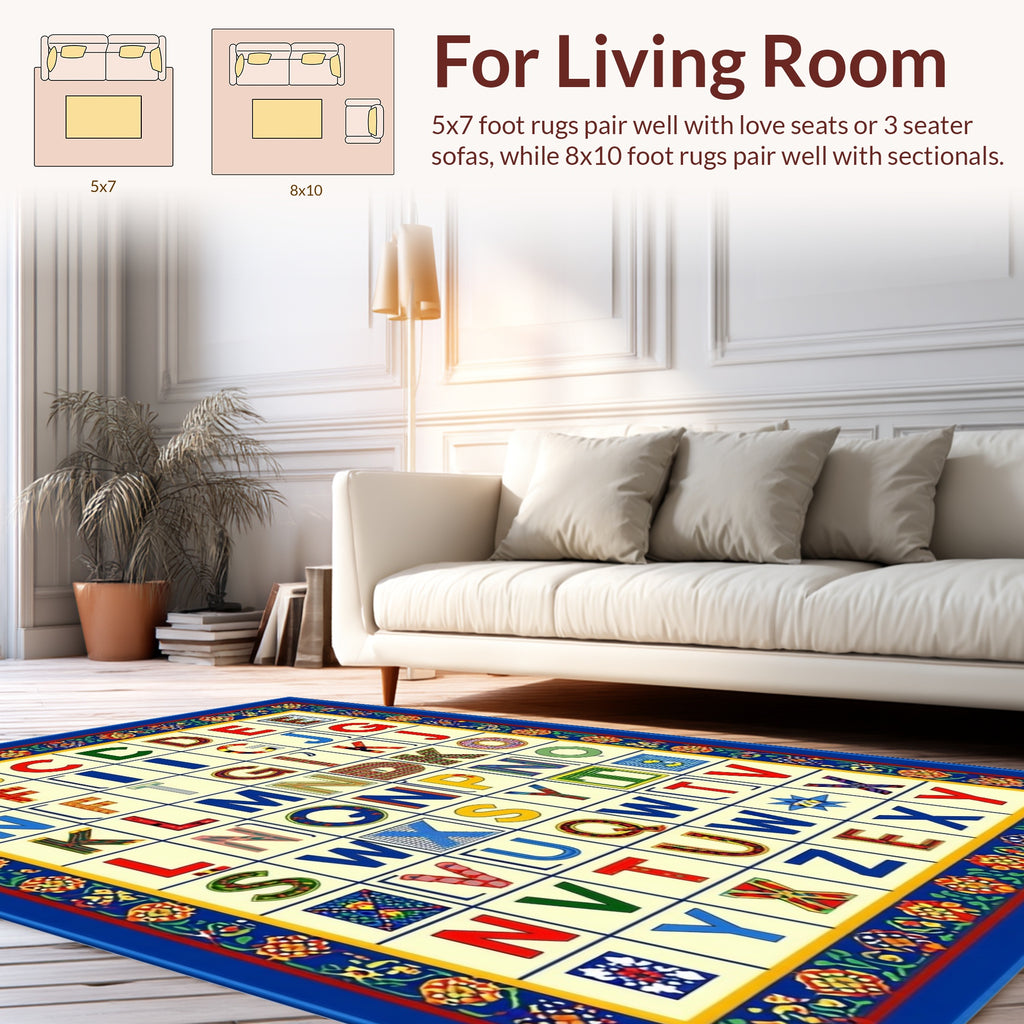 Alphabet Pattern With Floral Border Rug