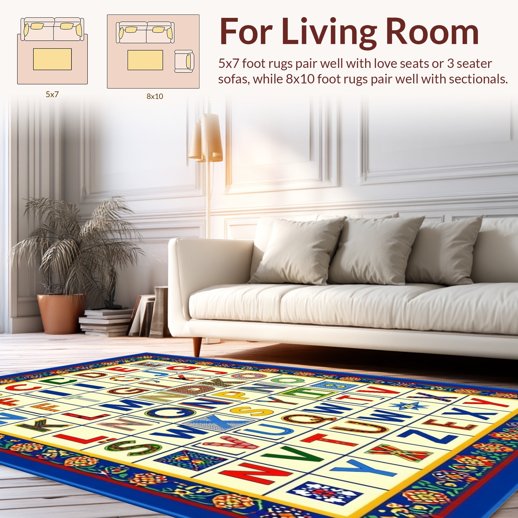 Alphabet Pattern With Floral Border Rug