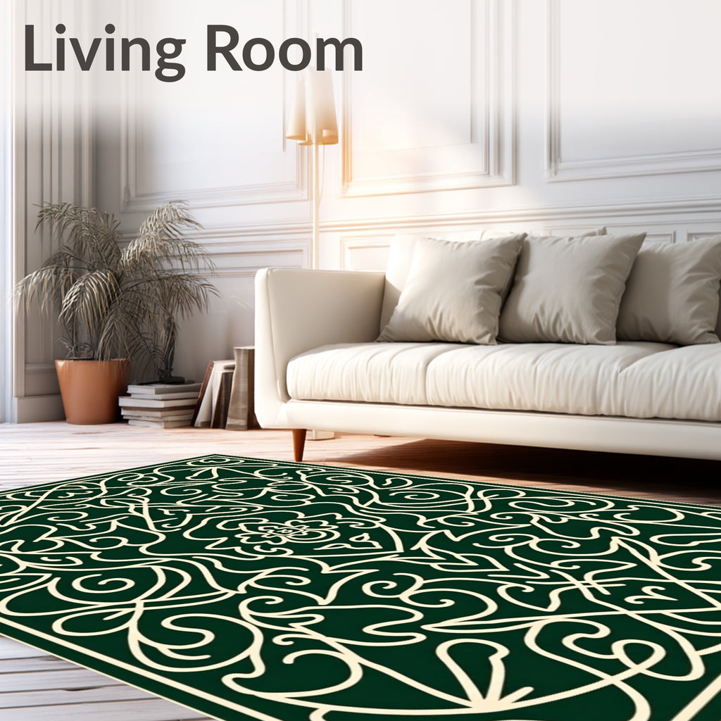 Green Ivory Intricate Floral Medallion Rug