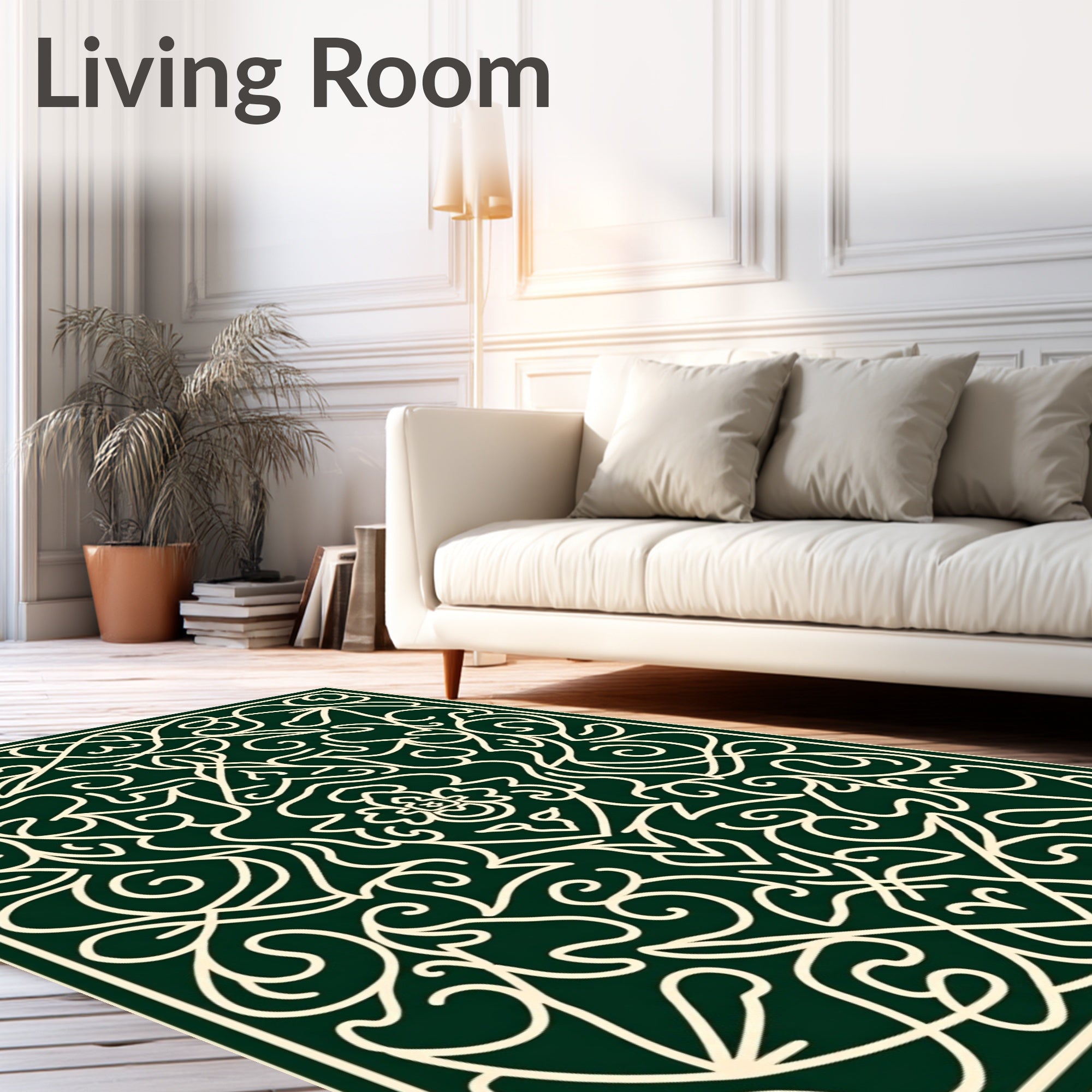 Green Ivory Intricate Floral Medallion Rug