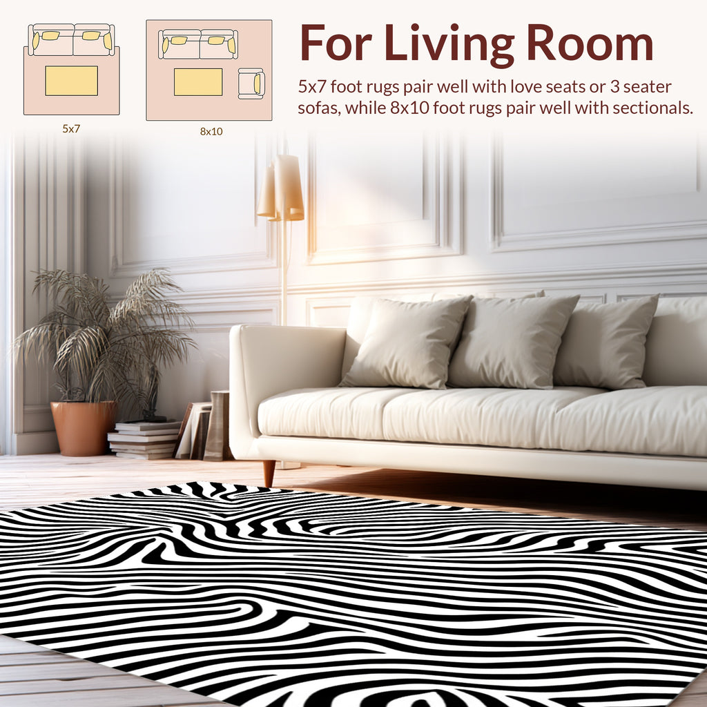 Bold Black White Zebra Stripes Design Rug