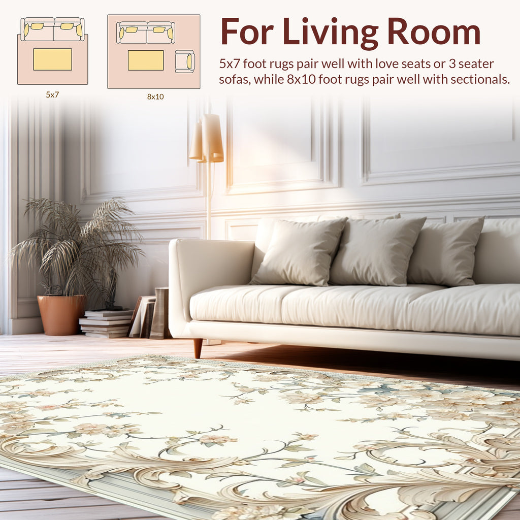 Elegant Floral Swirl Border Design Rug