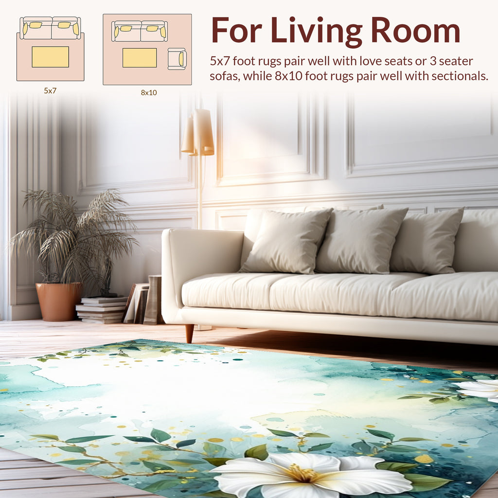 Coastal Watercolor Floral Botanical Design Rug