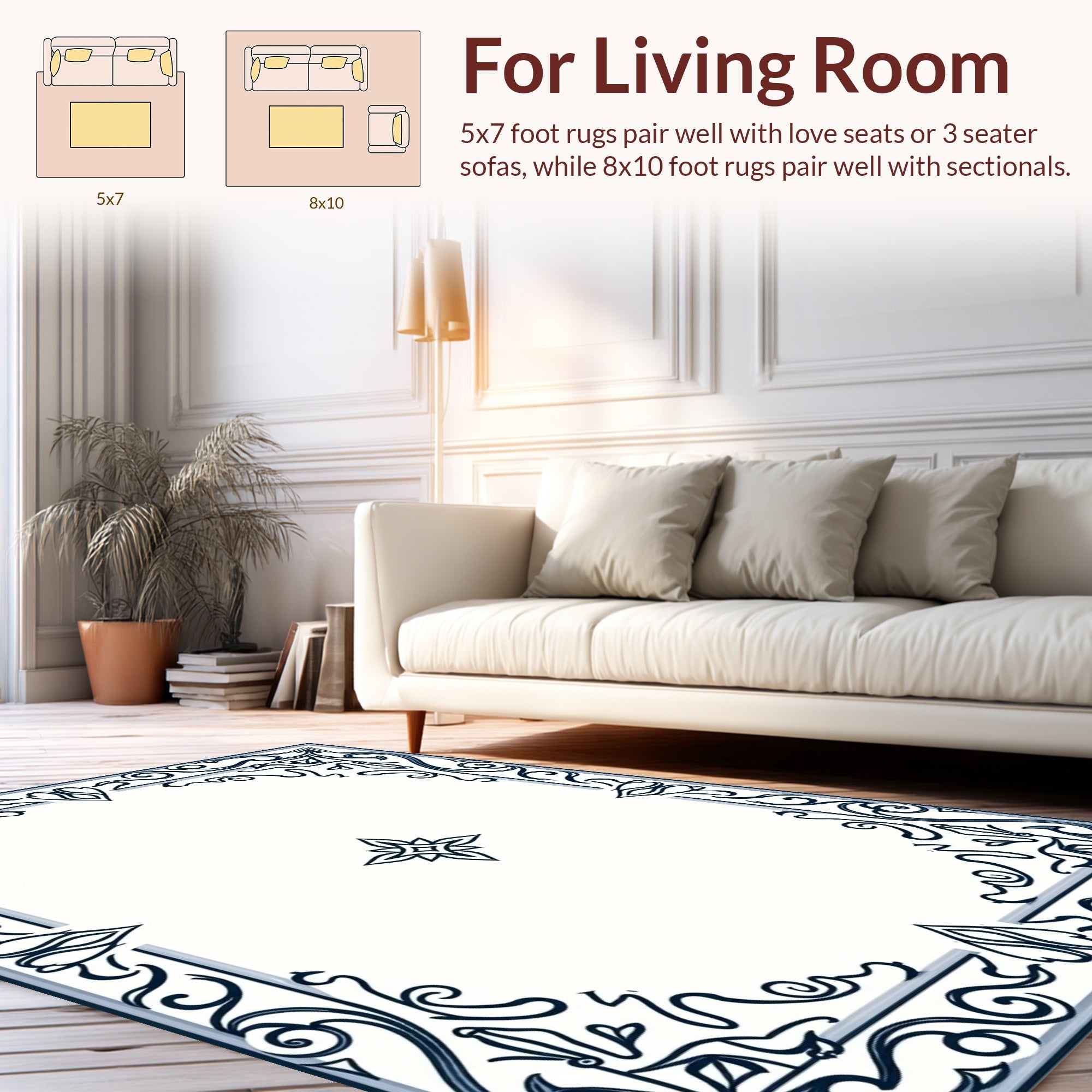 Ornate Cobalt Scroll Bloom Design Rug