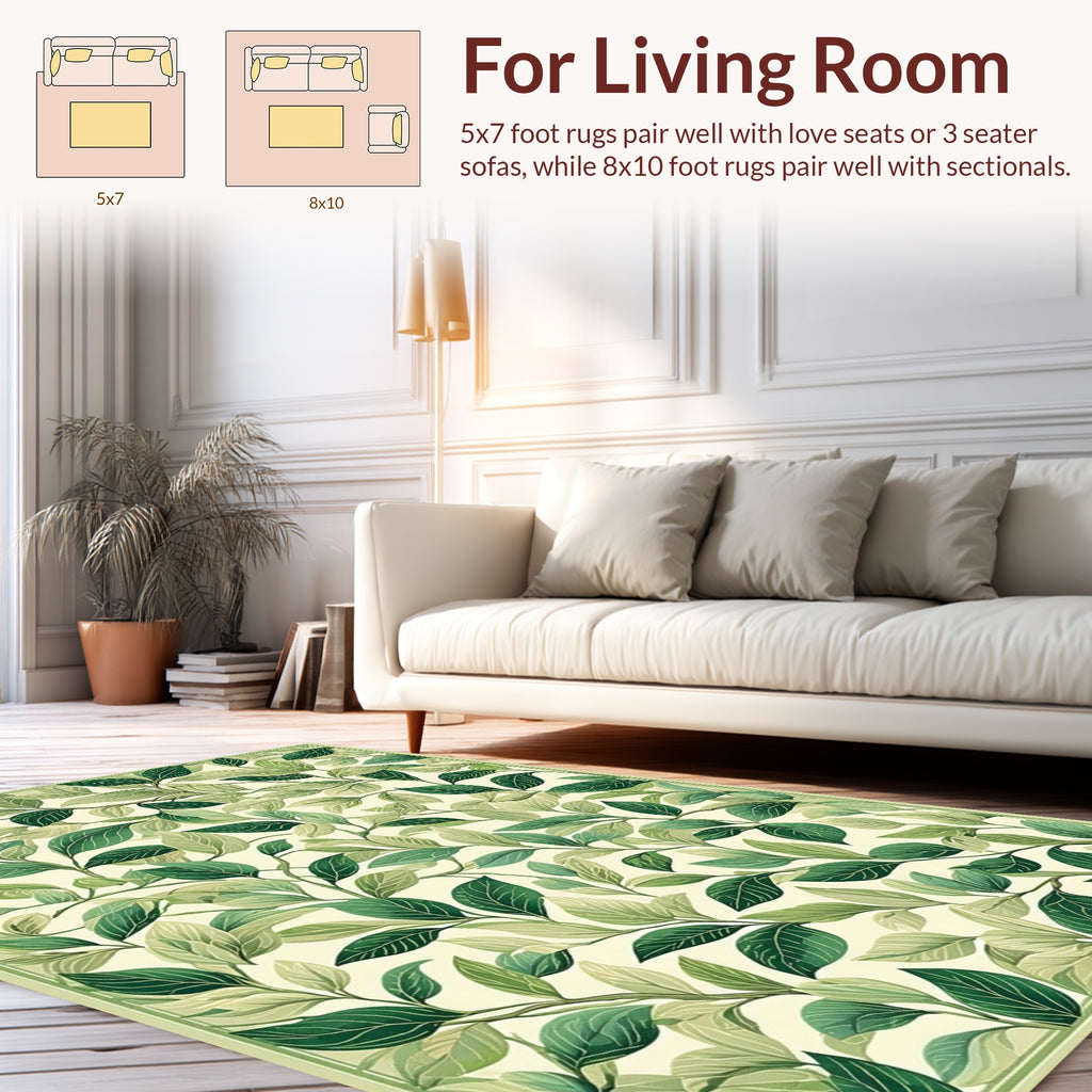 Verdant Leaf Patterned Botanical Rug