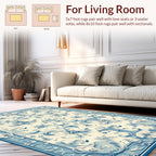 Elegant Blue White Floral Pattern Rug