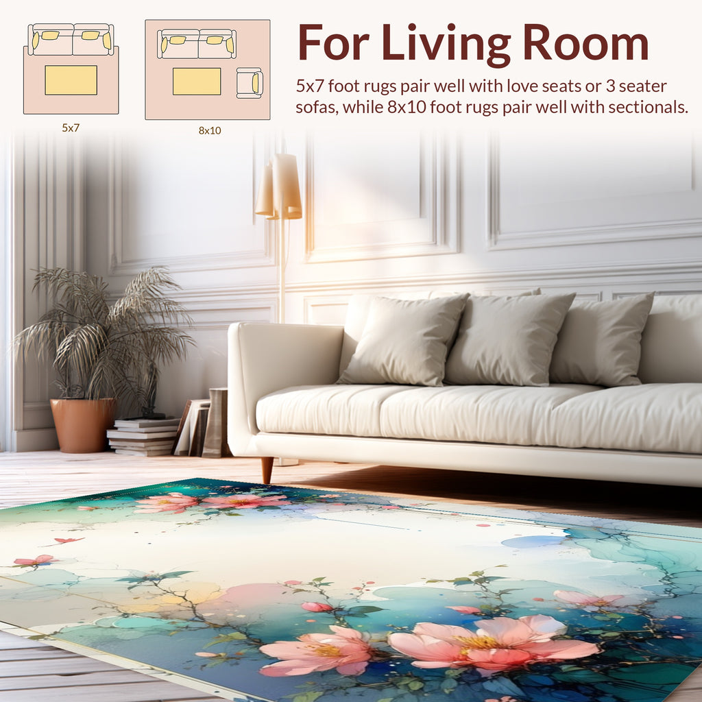 Soft Pink Floral Watercolor Style Rug