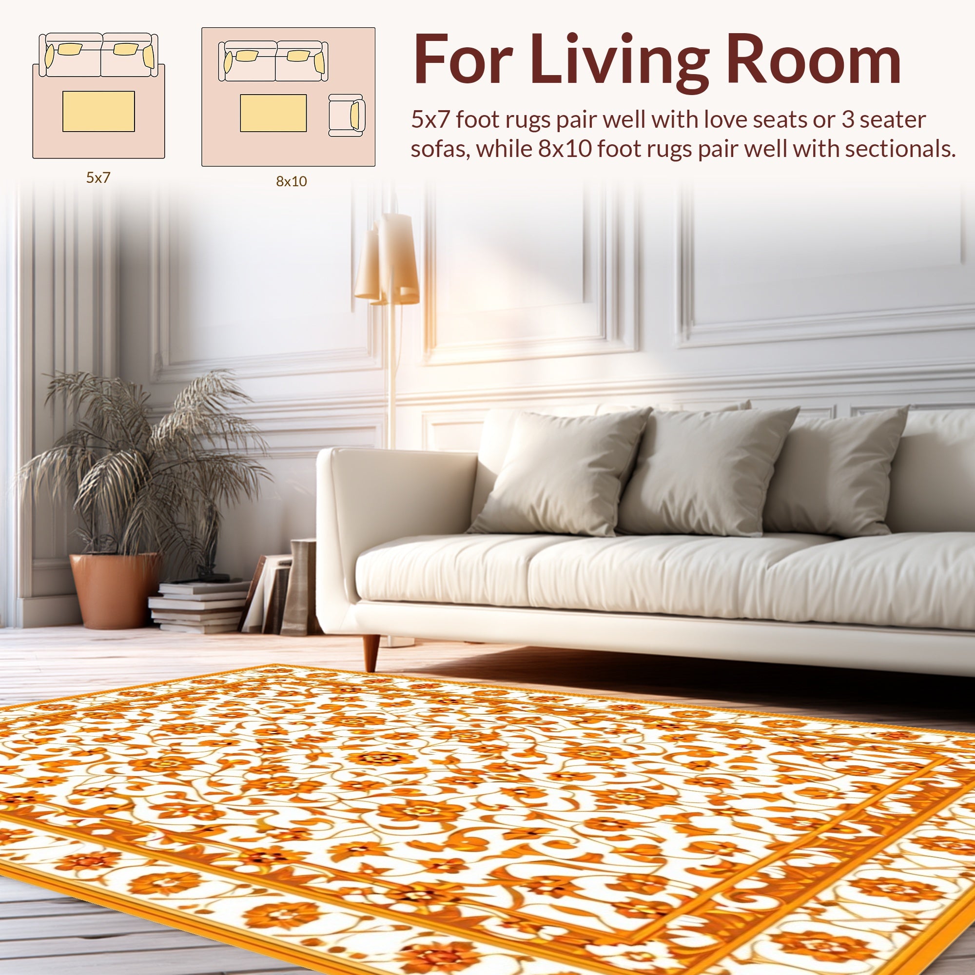 Golden Floral Intricate Patterned Rug