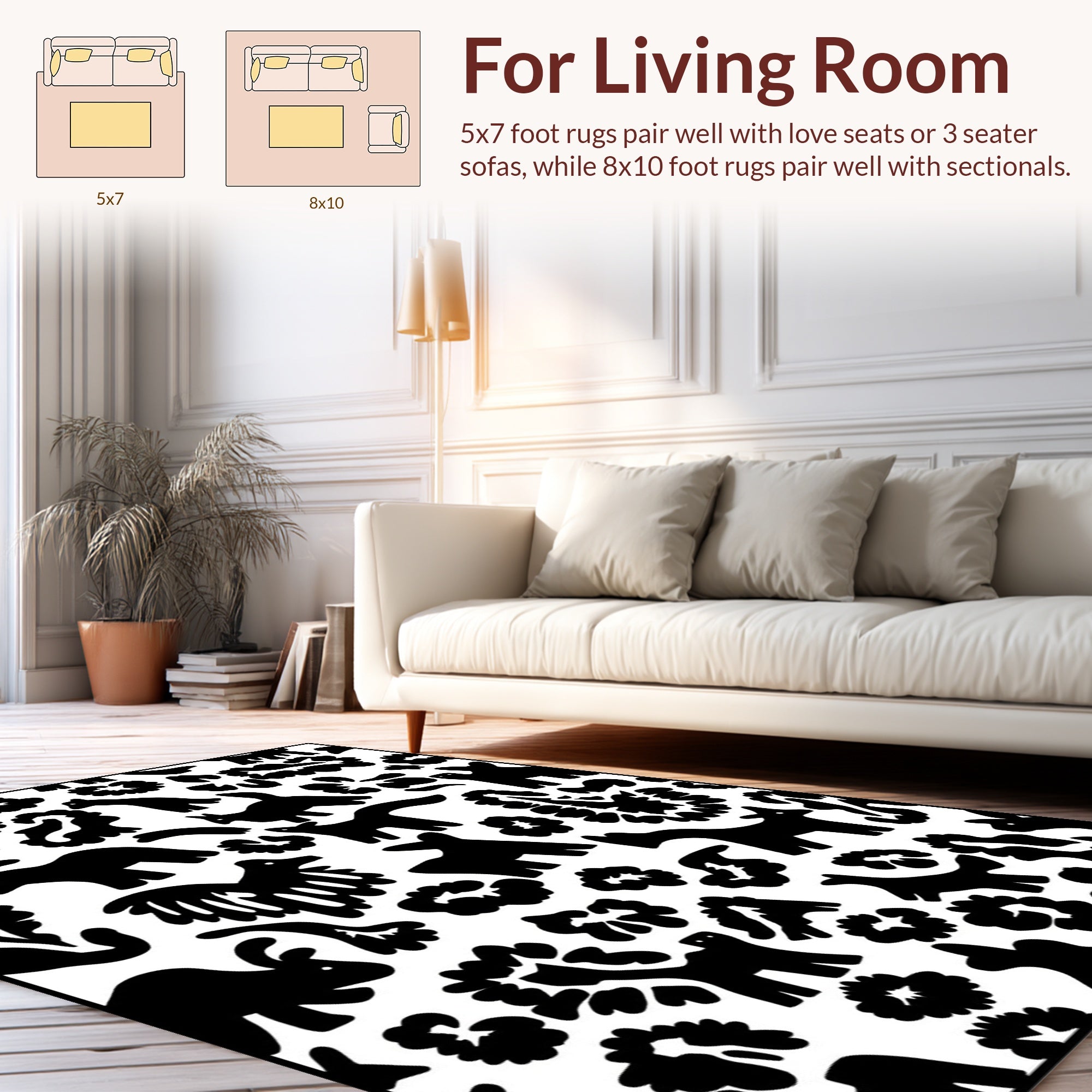 Whimsical Animals And Floral Pattern Design Rug
