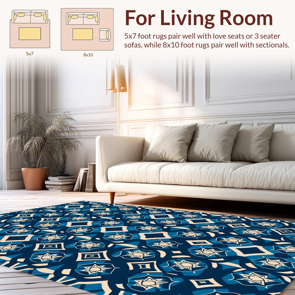 Navy Cream Starburst Geometric Pattern Rug