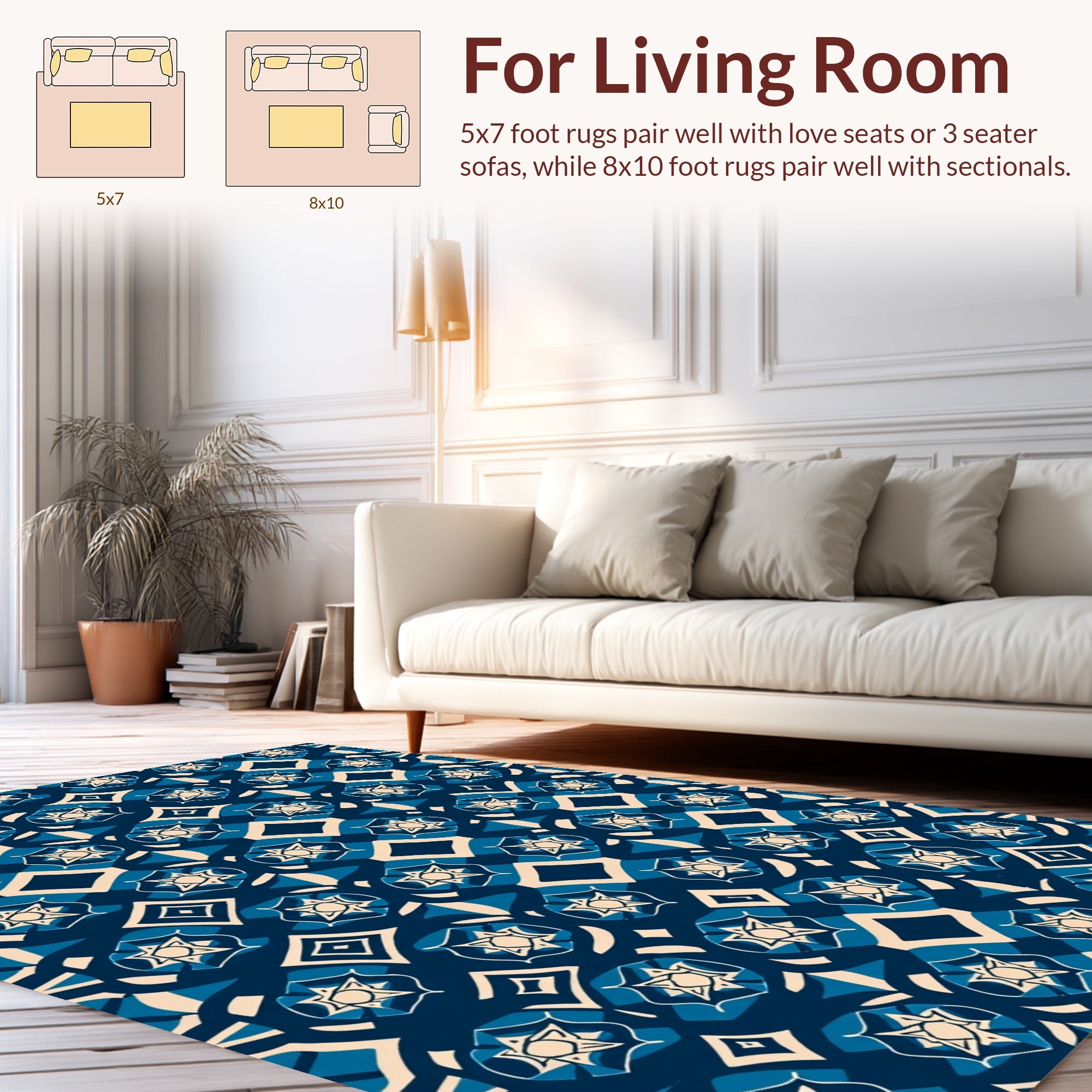 Navy Cream Starburst Geometric Pattern Rug