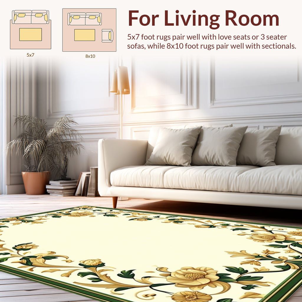 Ornate Floral Scrollwork Cream Border Rug