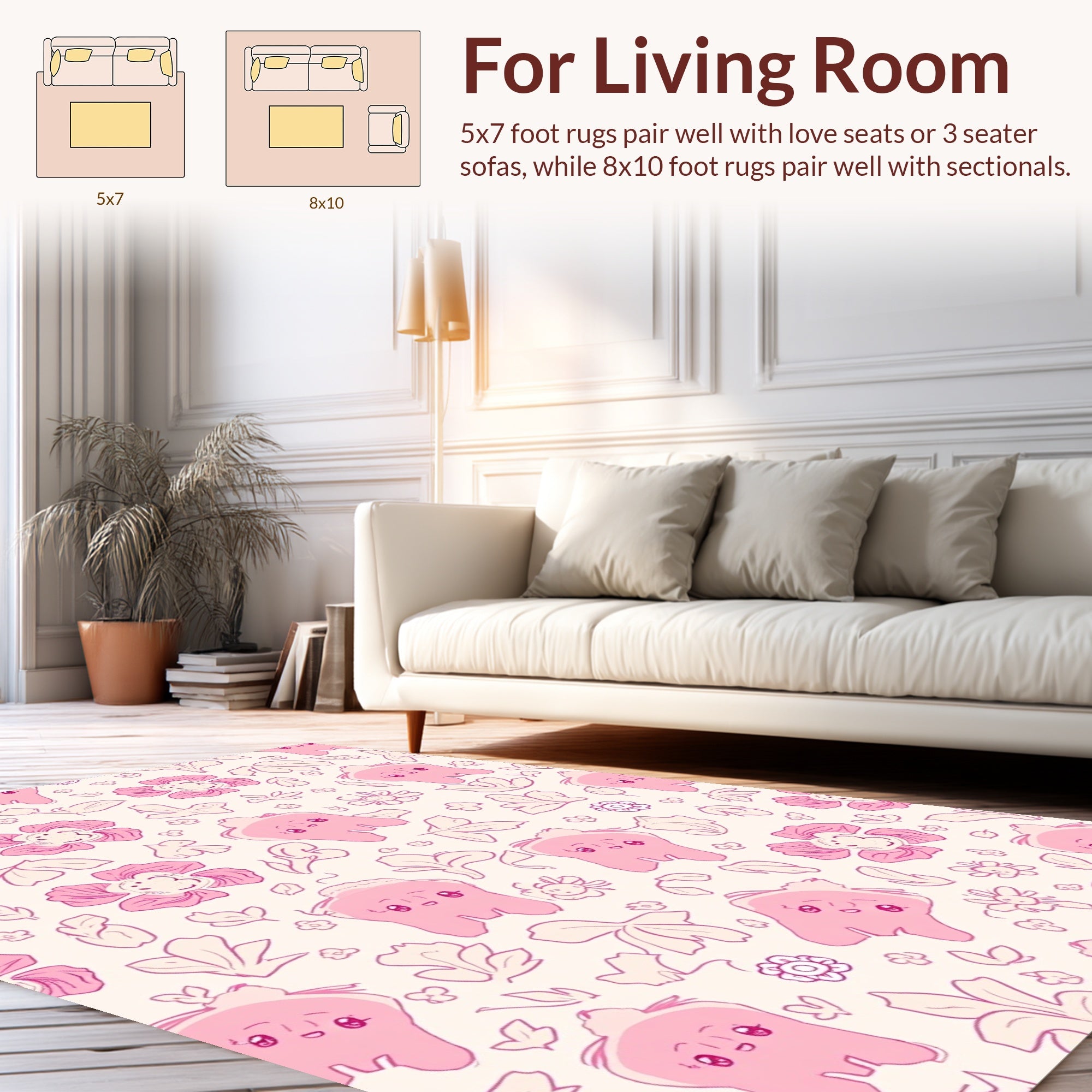 Cute Pink Tooth Floral Pattern Rug