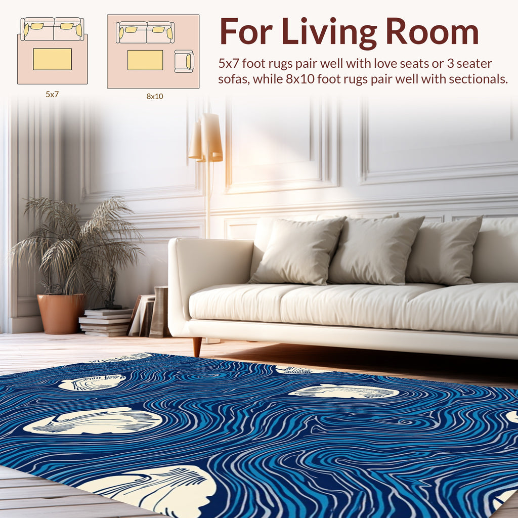 Abstract Blue Swirls With Shell Shapes Rug