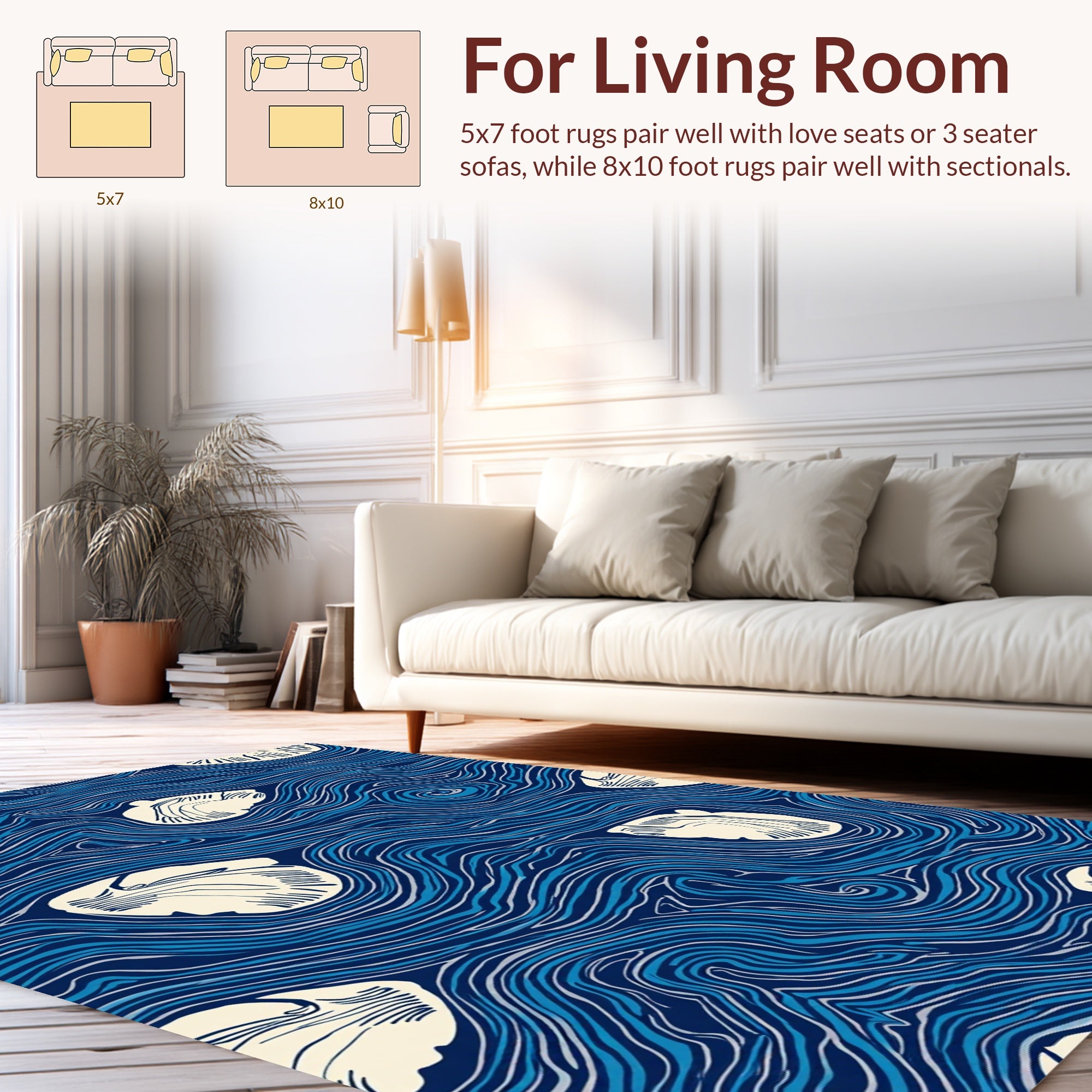 Abstract Blue Swirls With Shell Shapes Rug