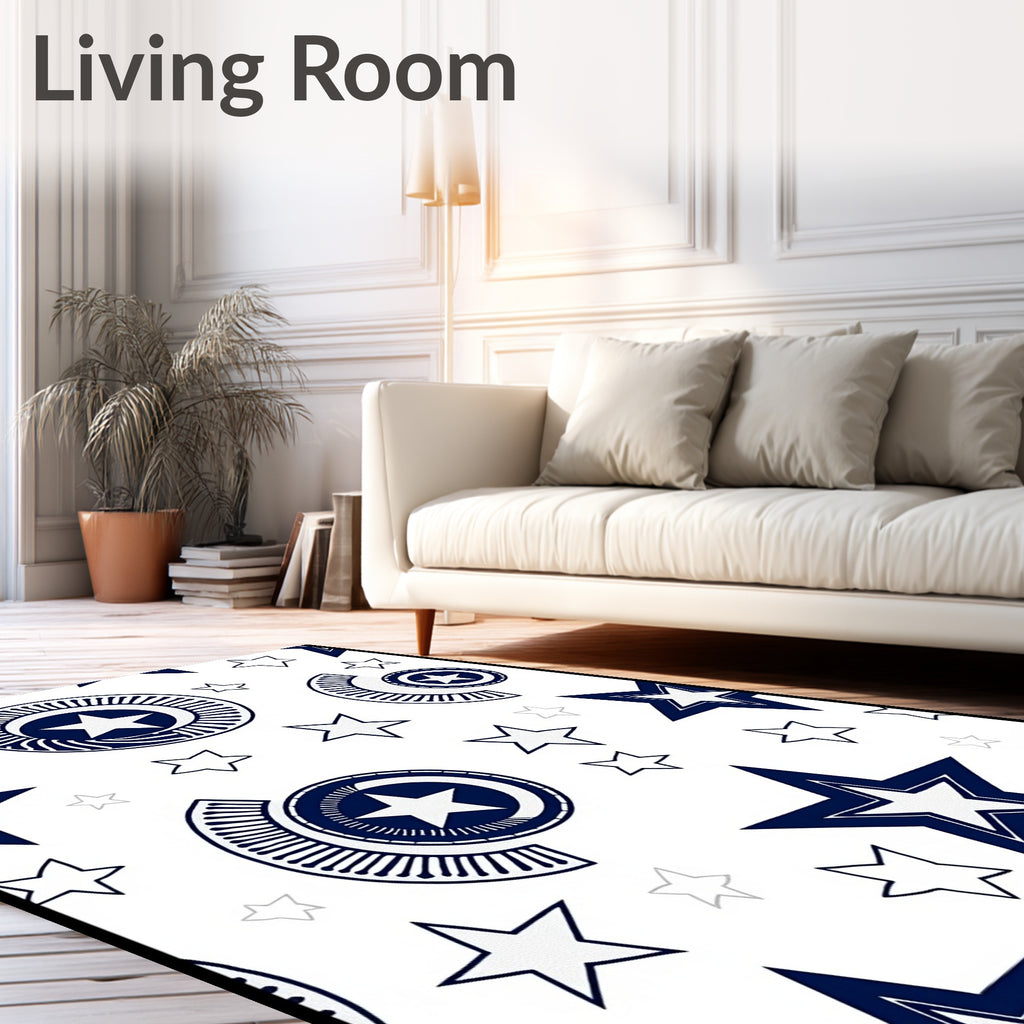 Navy White Starburst Emblem Rug