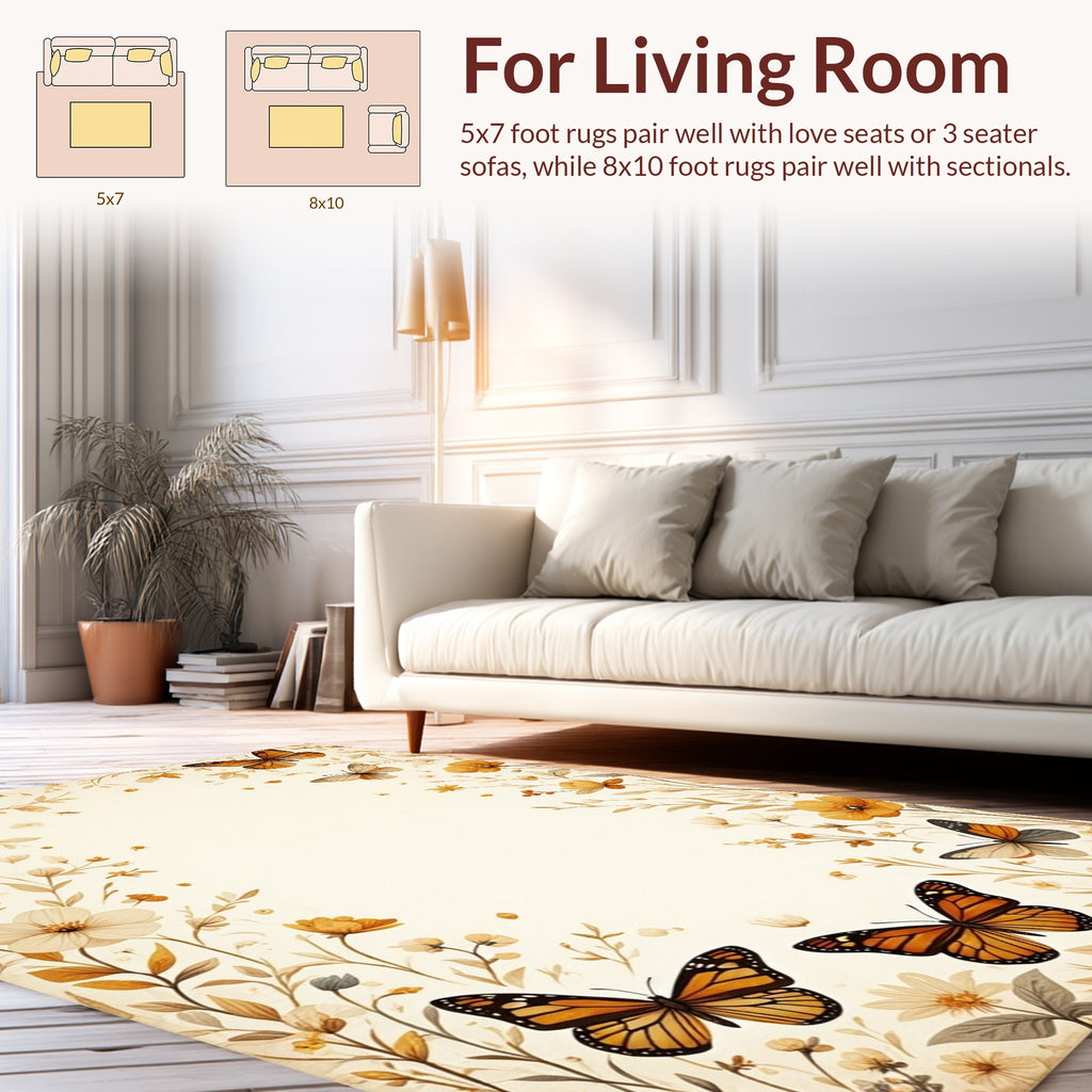 Whimsical Butterfly Floral Print Rug