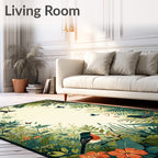 Lush Woodland Birds Floral Scenes Rug