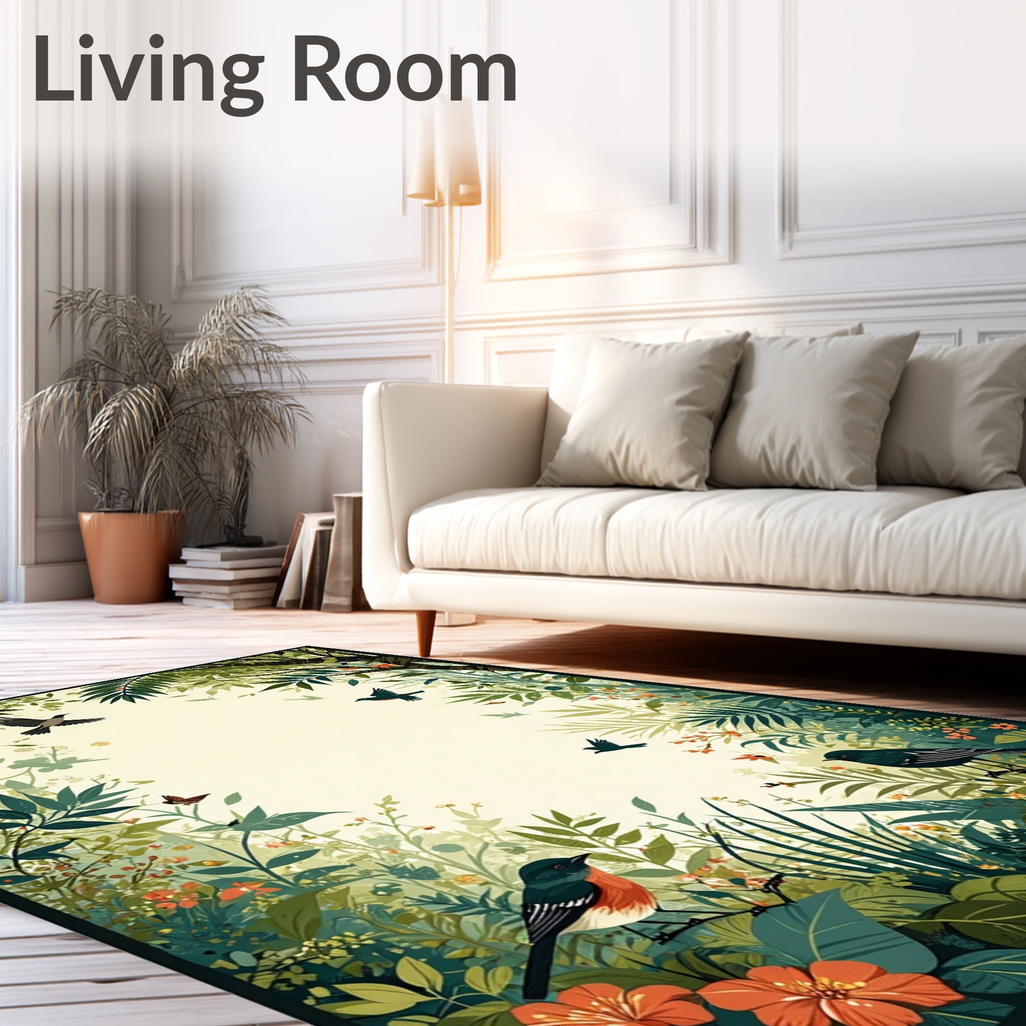 Lush Woodland Birds Floral Scenes Rug