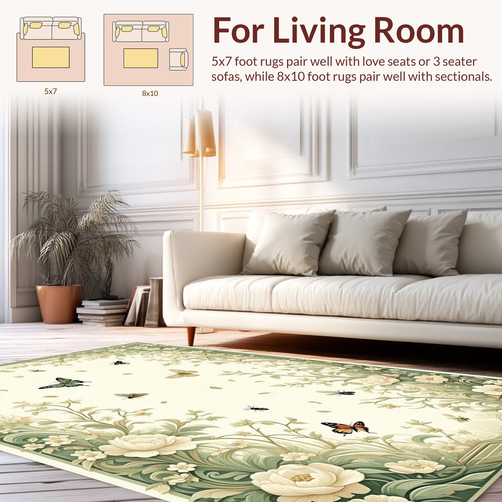 Spring Garden Butterflies Botanical Swirls Rug