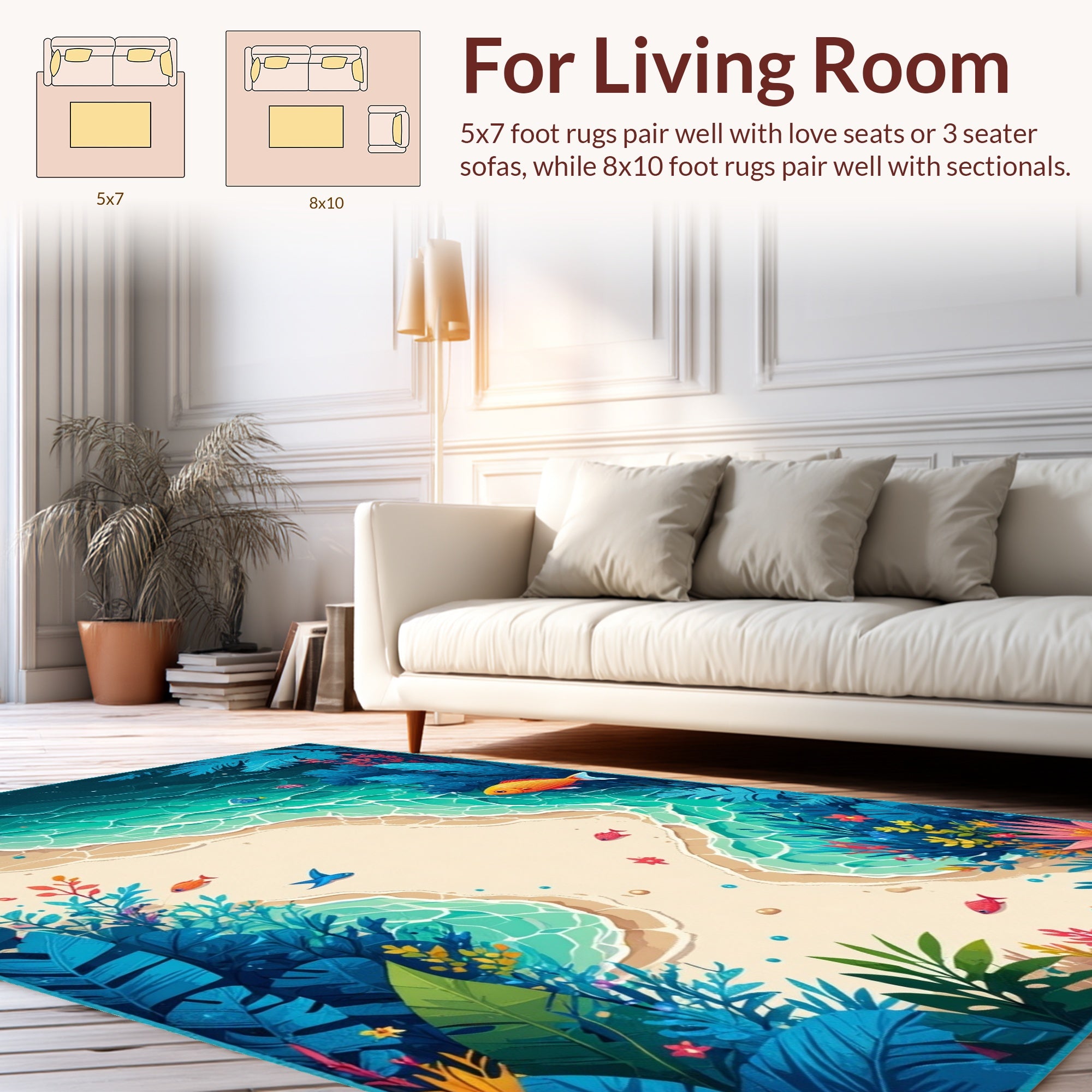 Tropical Beach Scene With Fish Design Rug