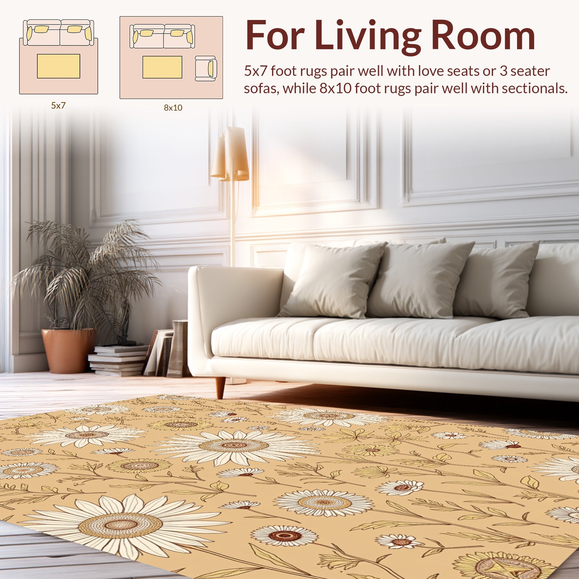 Botanical Daisy Garden Pattern Rug