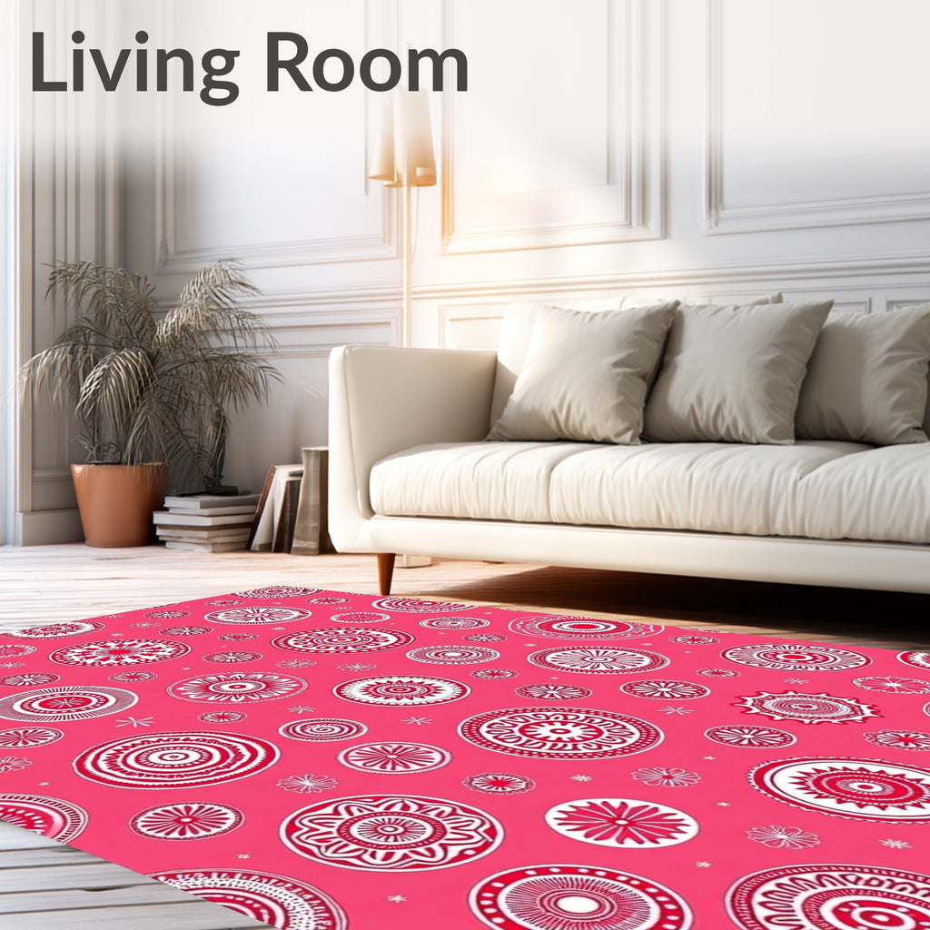 Crimson Circles Medallion Mandala Rug