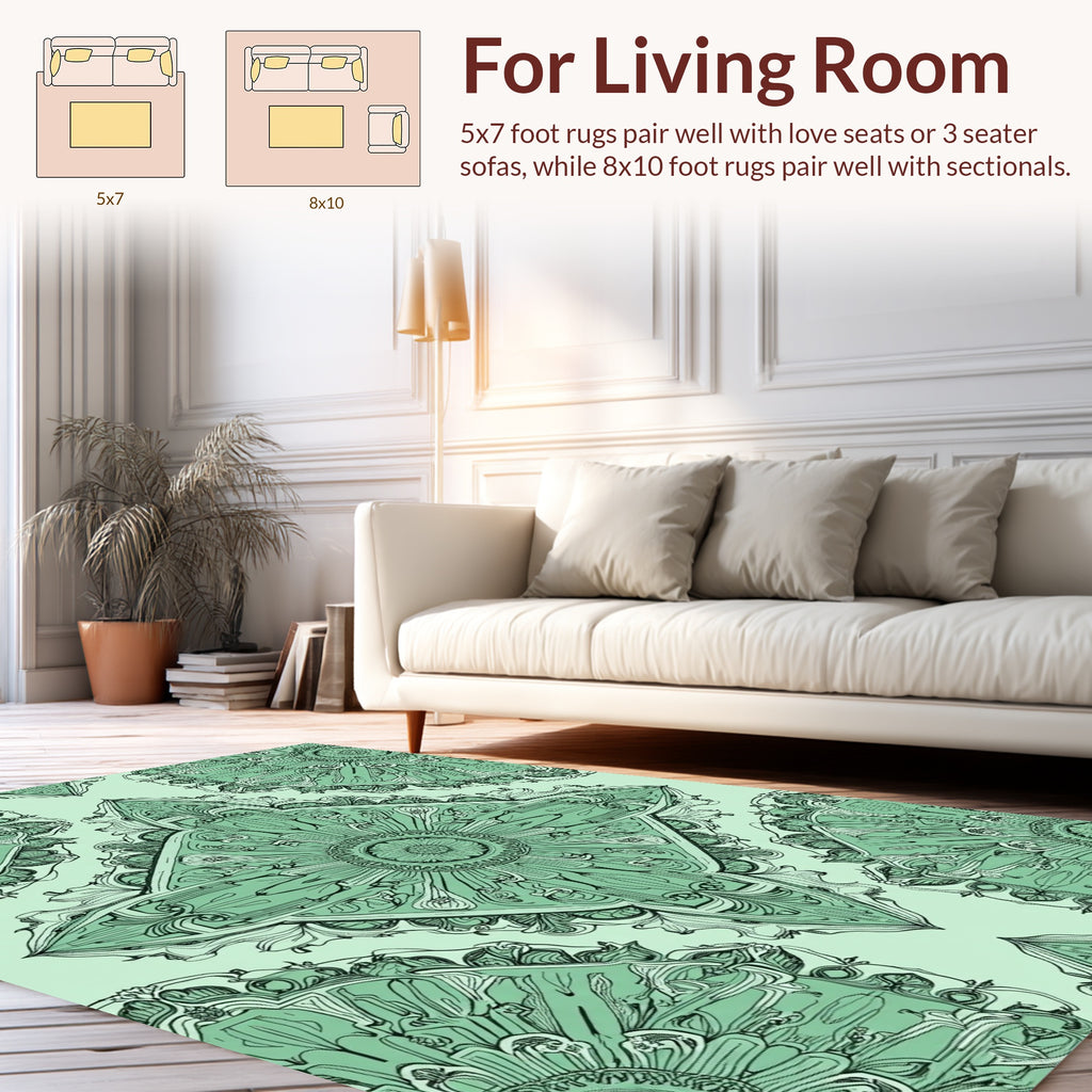 Intricate Floral Mandala Green Pattern Rug