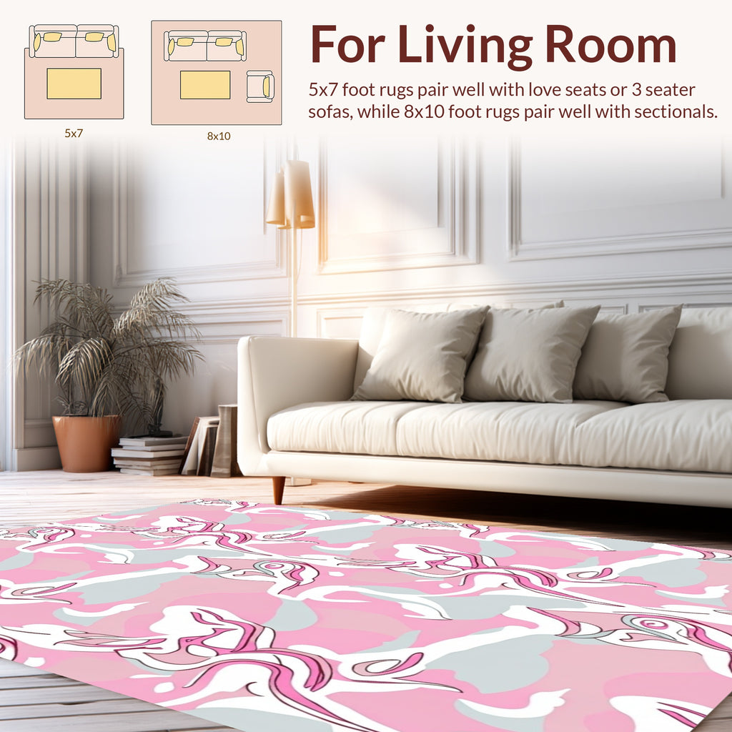 Dynamic Pink White Abstract Swirls Rug