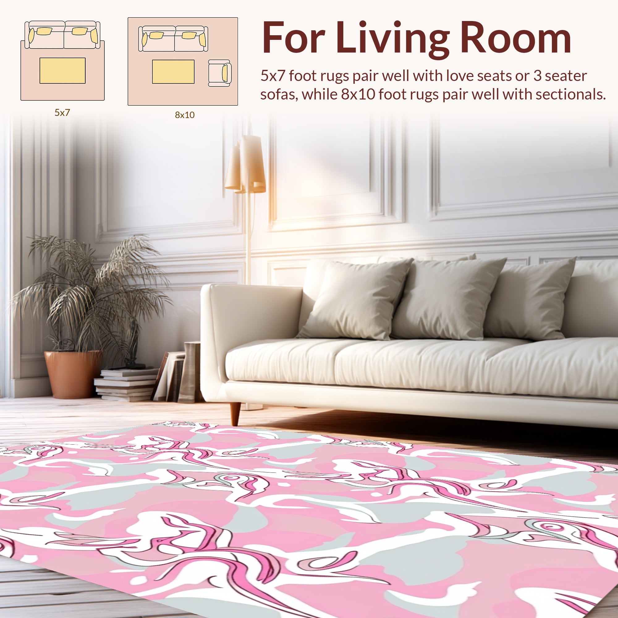 Dynamic Pink White Abstract Swirls Rug