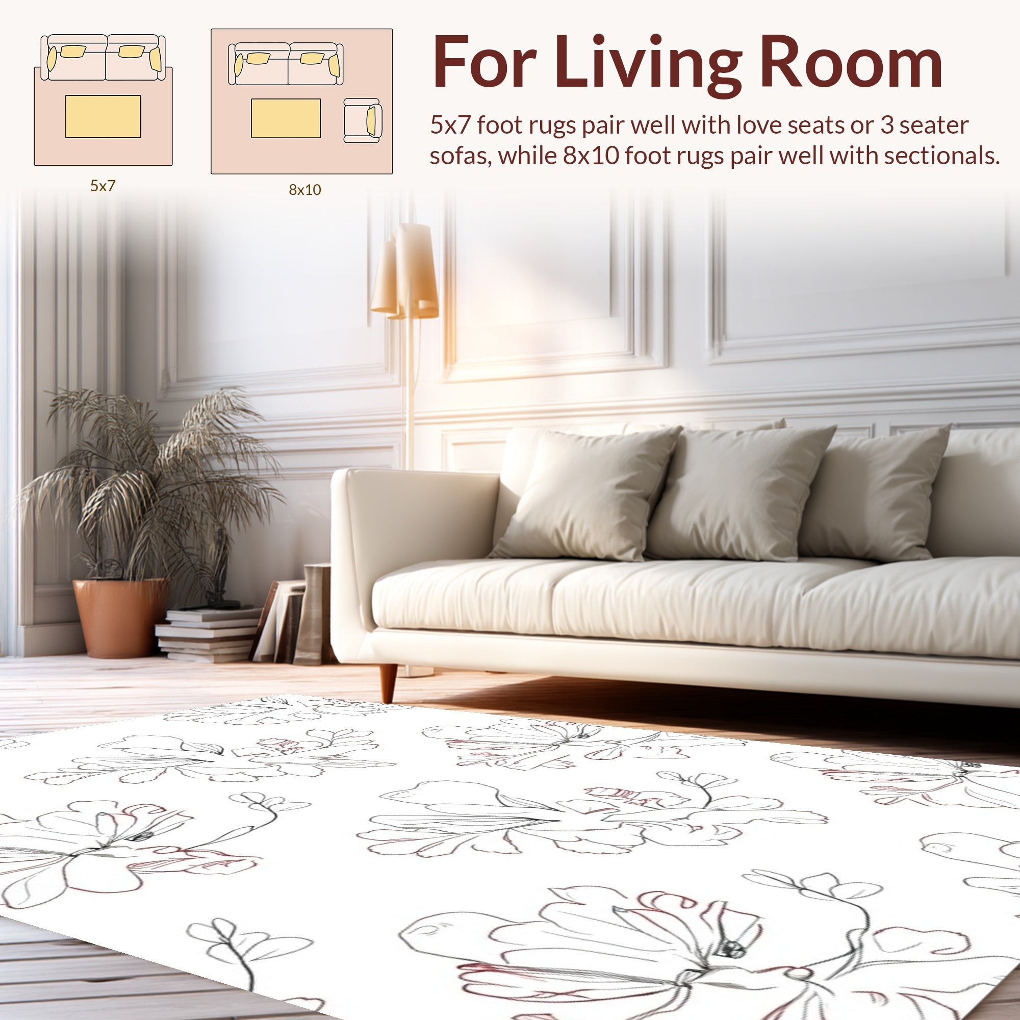 Delicate Floral Outline Botanical Design Rug
