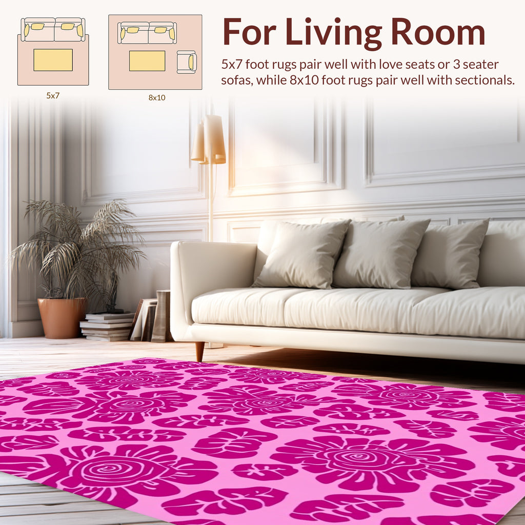 Pink Floral Pattern Art Rug