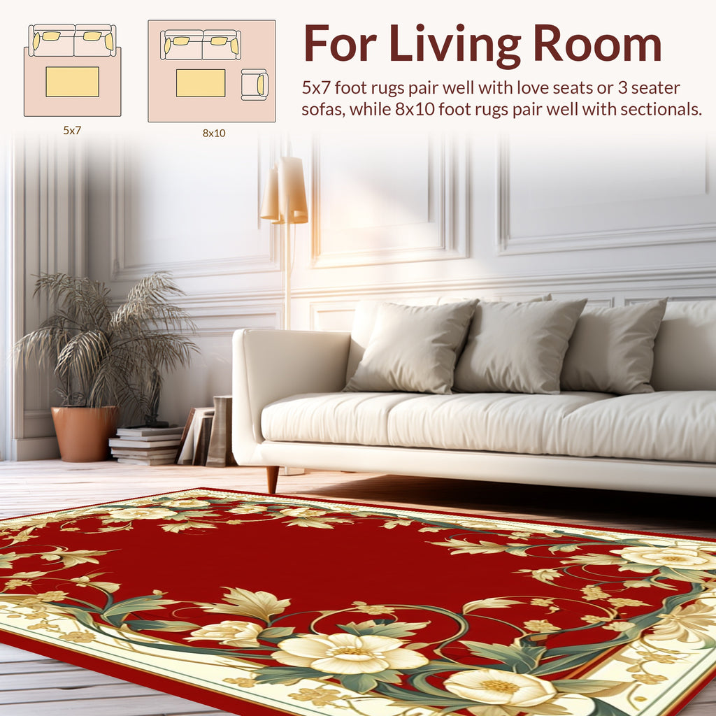 Elegant Floral Vine Motif Red Design Rug