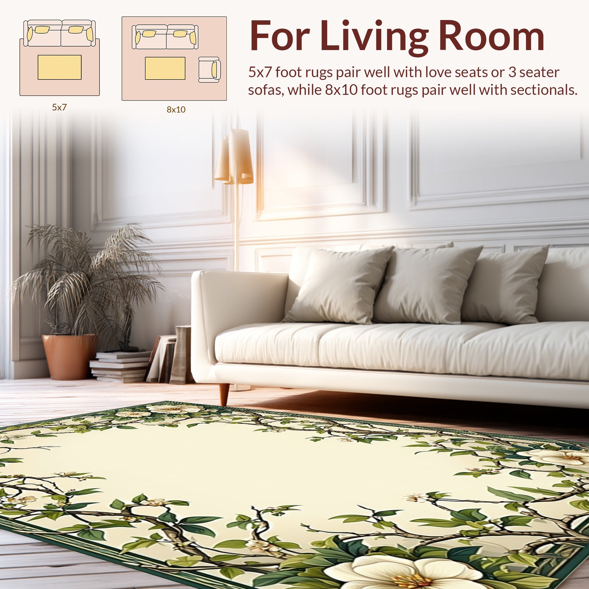 Elegant Floral Vine Border Design Rug