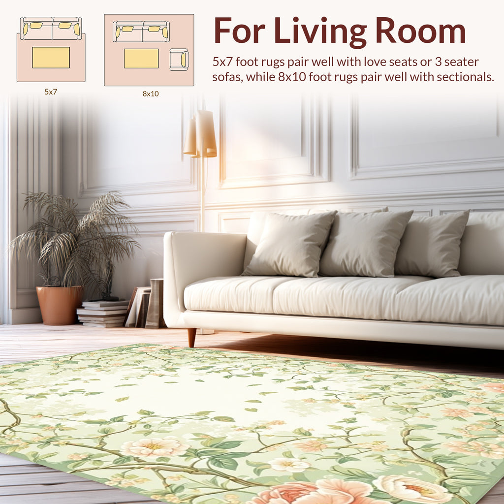 Soft Floral Vine And Leaf Pattern Rug