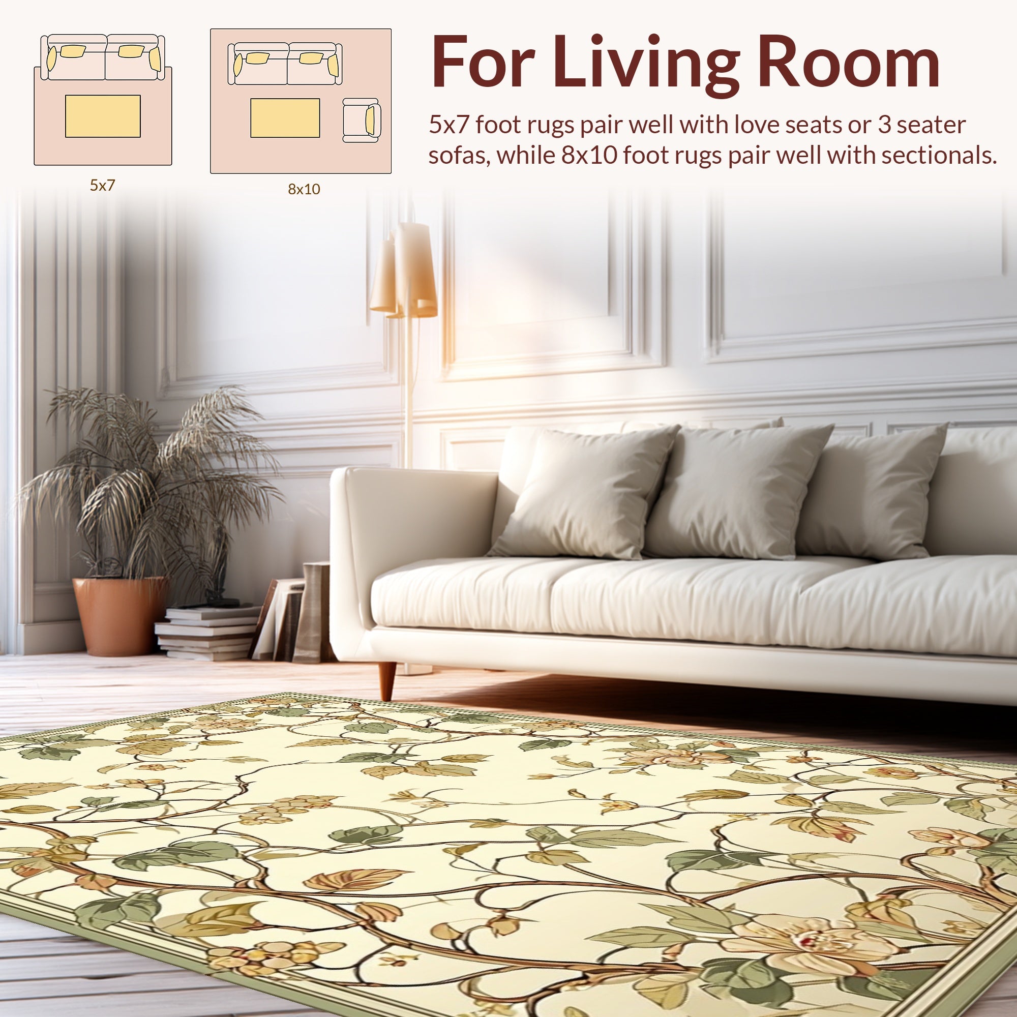 Vine And Floral Detailed Pattern Rug