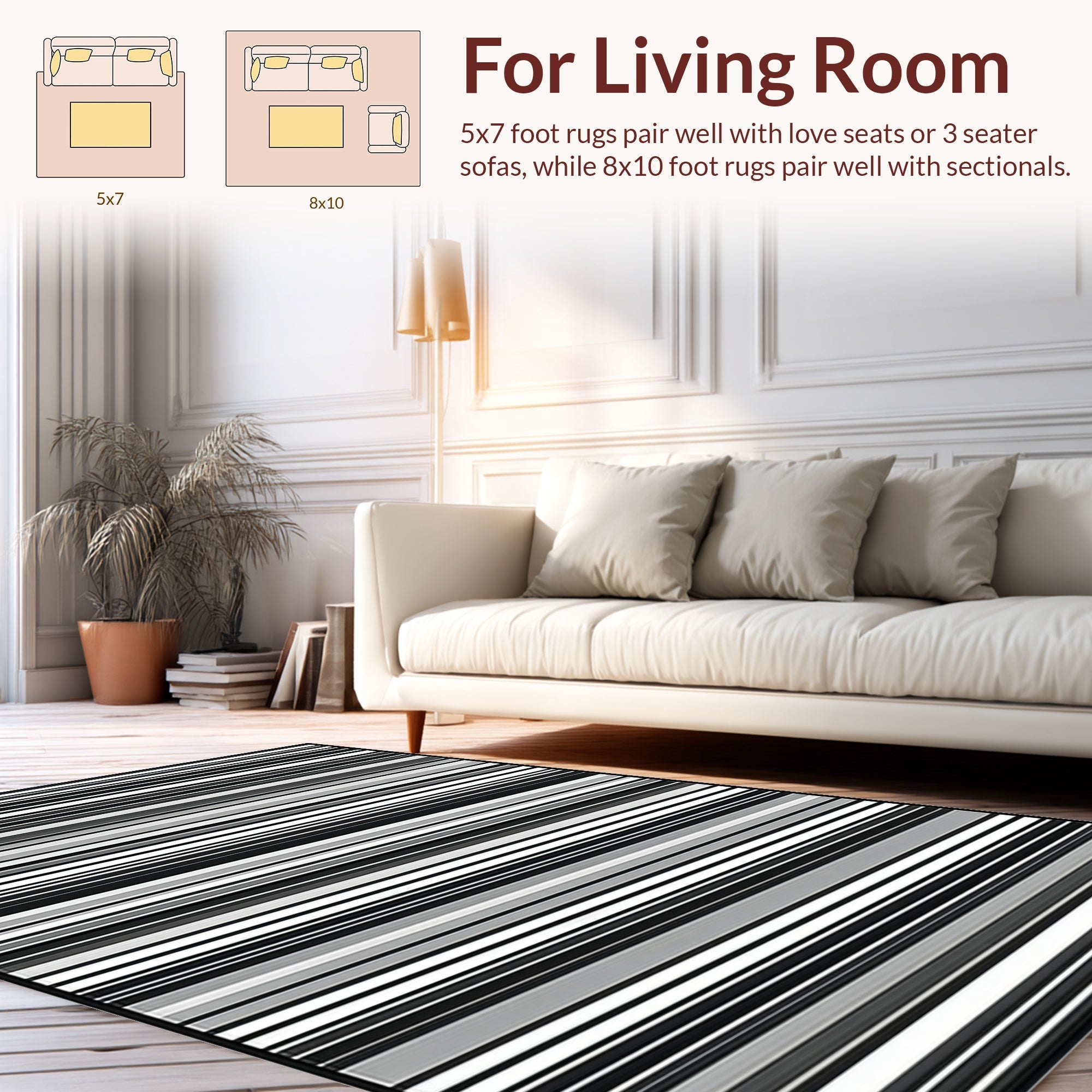 Modern Black White Gray Stripes Rug
