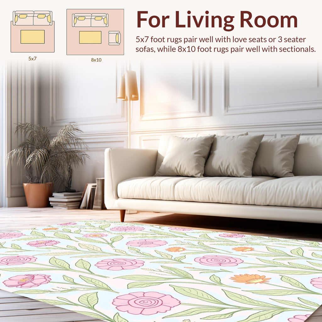 Pink Orange Floral Botanical Pattern Rug
