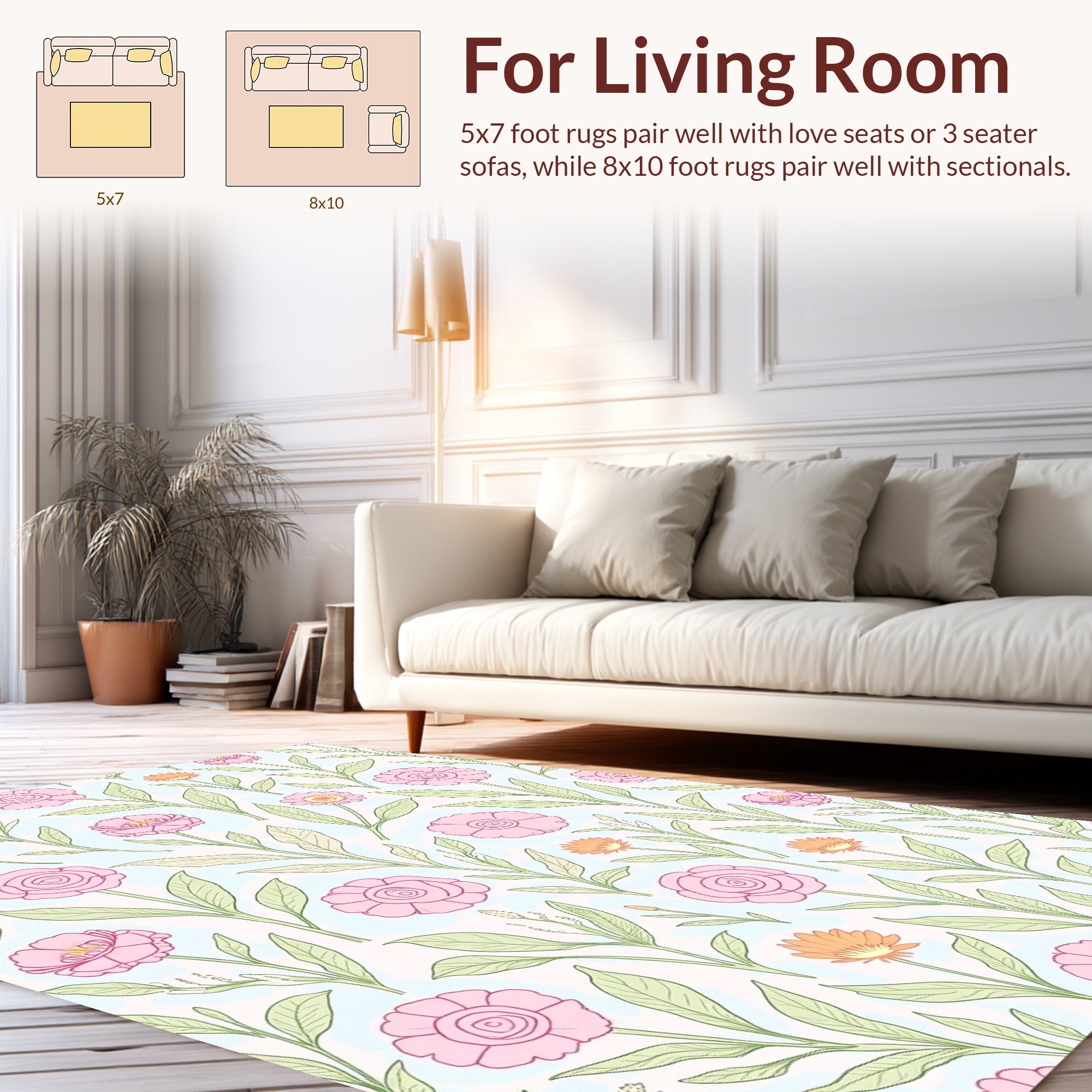 Pink Orange Floral Botanical Pattern Rug