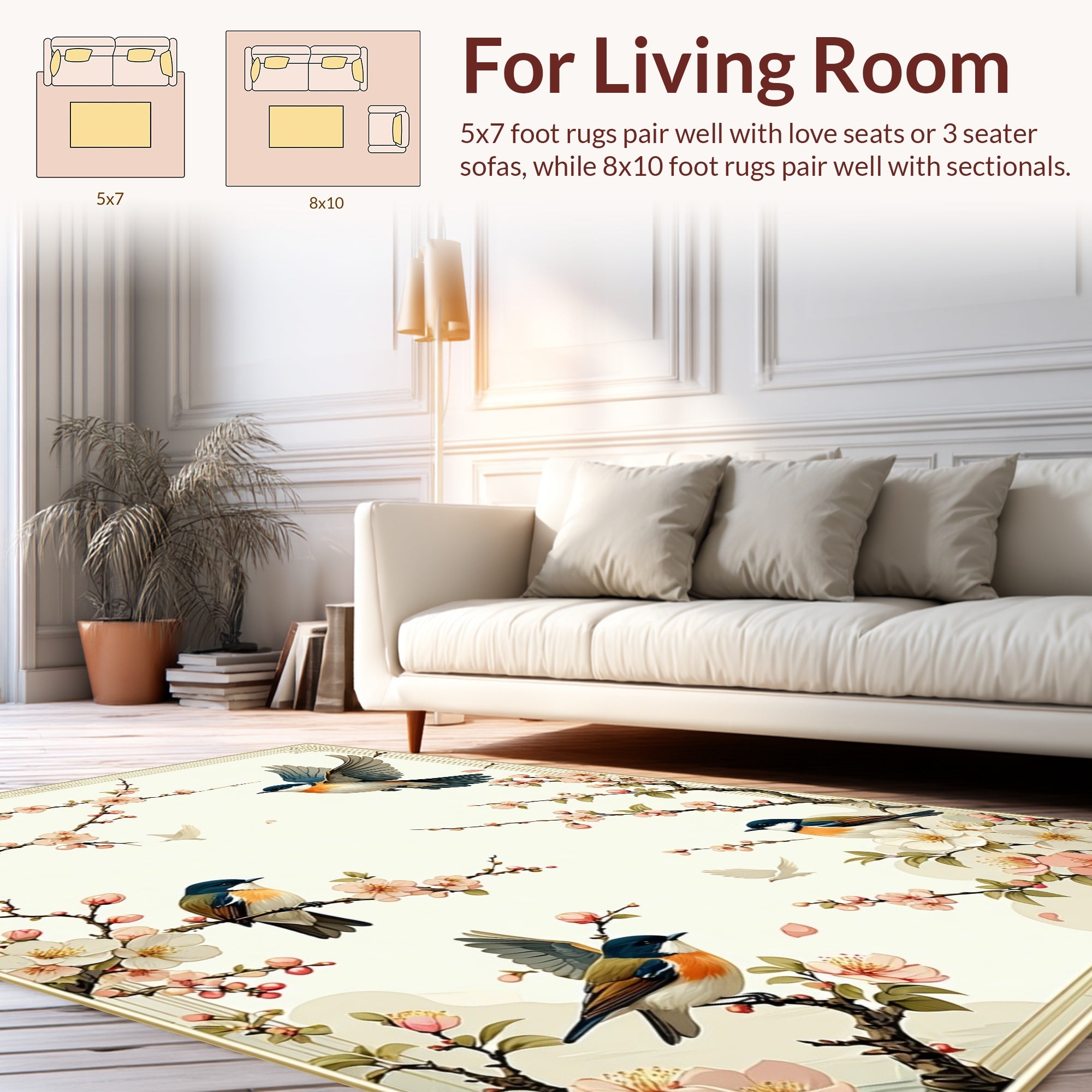 Charming Birds Blossom Branch Design Rug