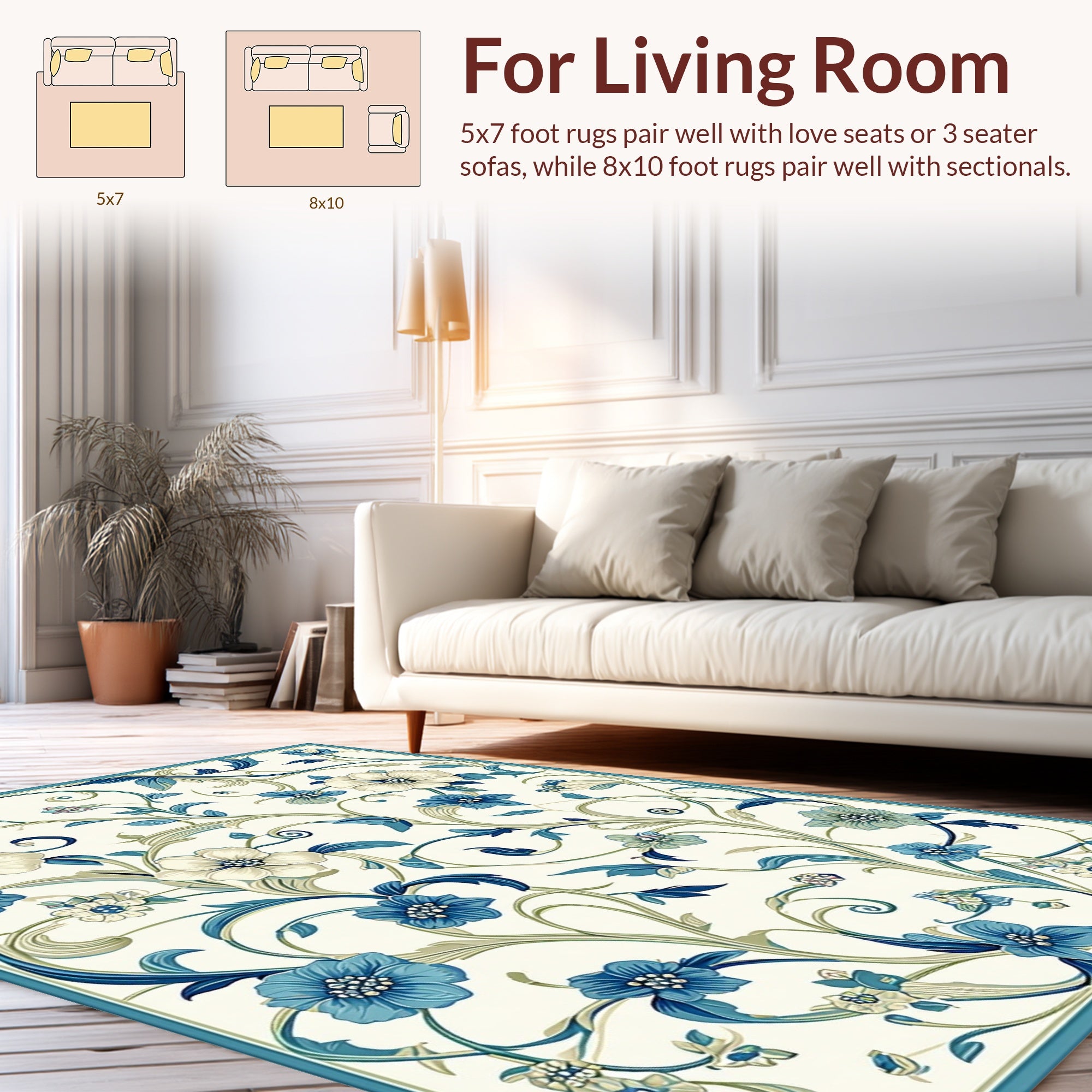 Blue Floral Vine Pattern Rug