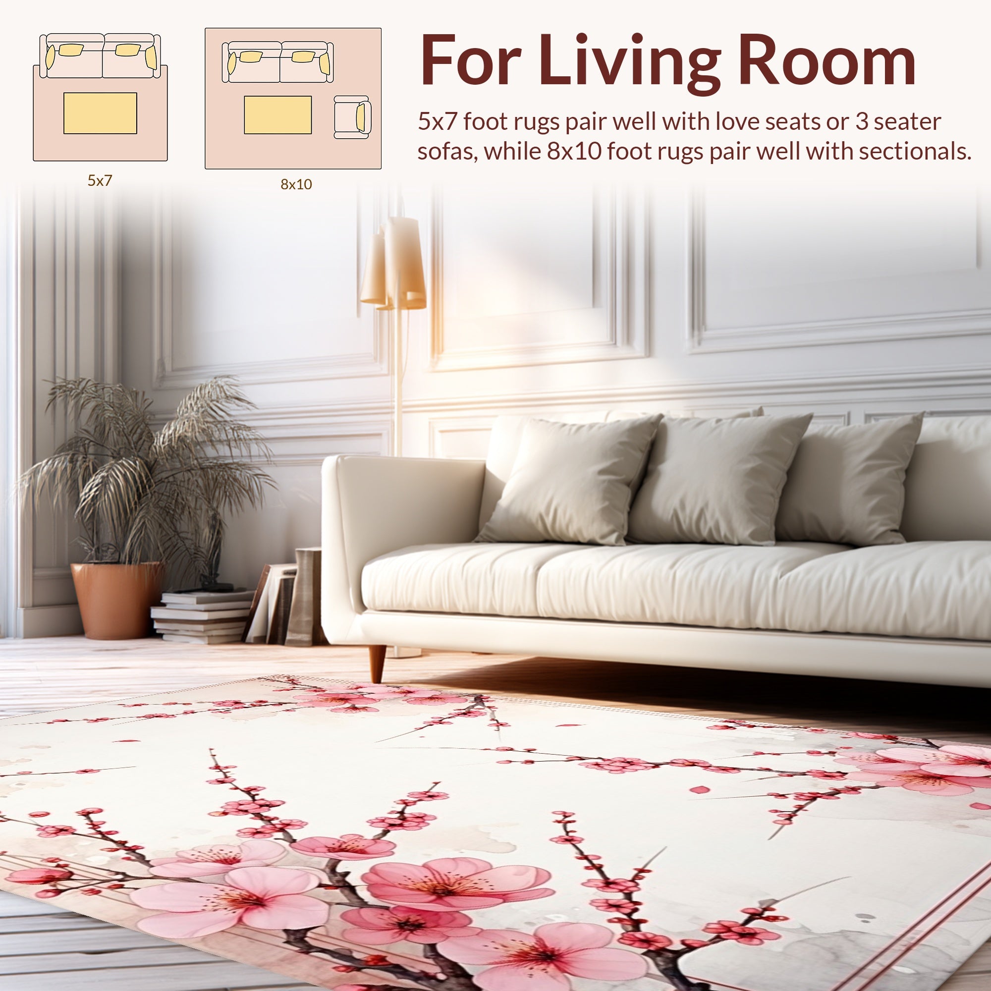 Cherry Blossom Branches watercolor design Rug
