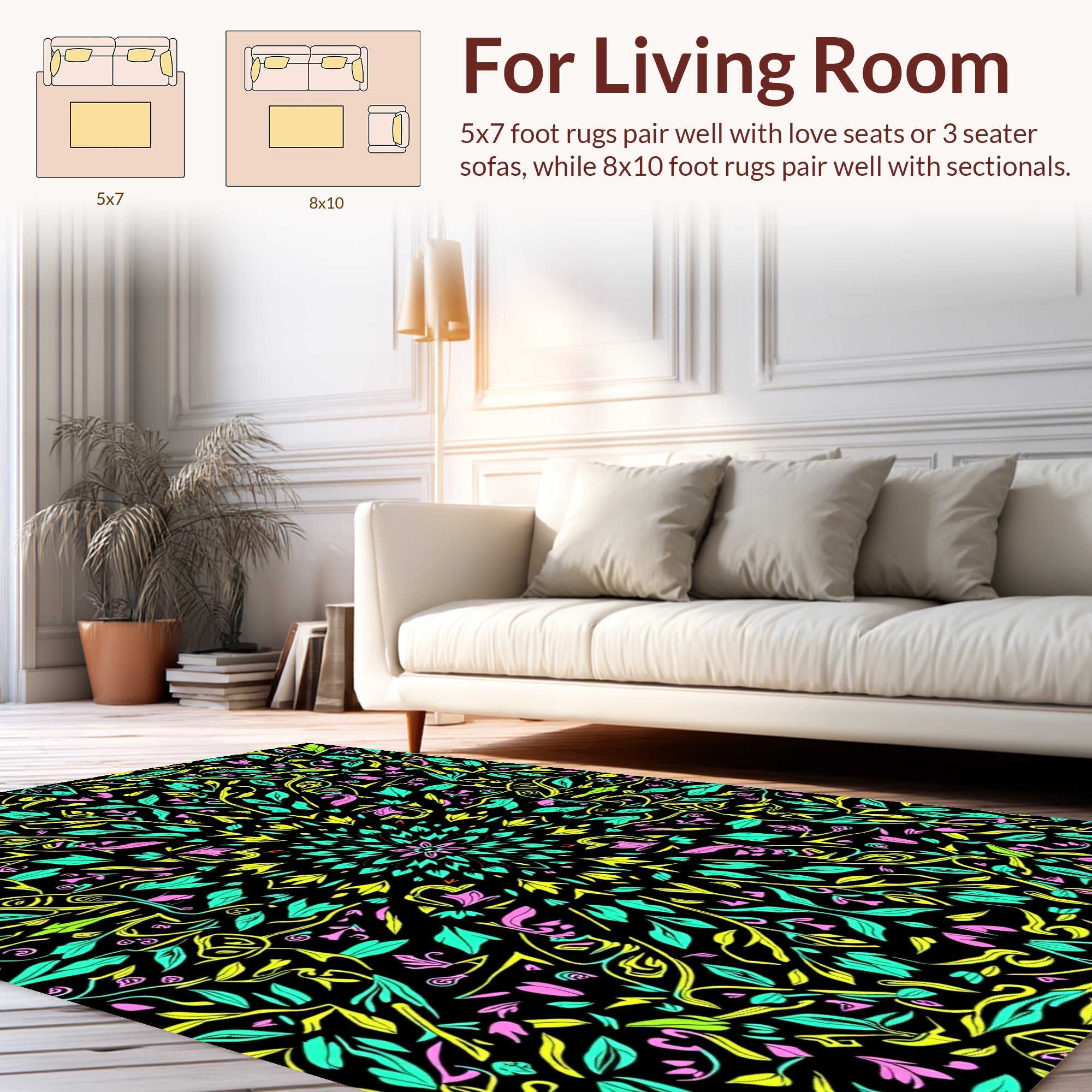 Abstract Floral And Leaf Mandala Pattern Rug